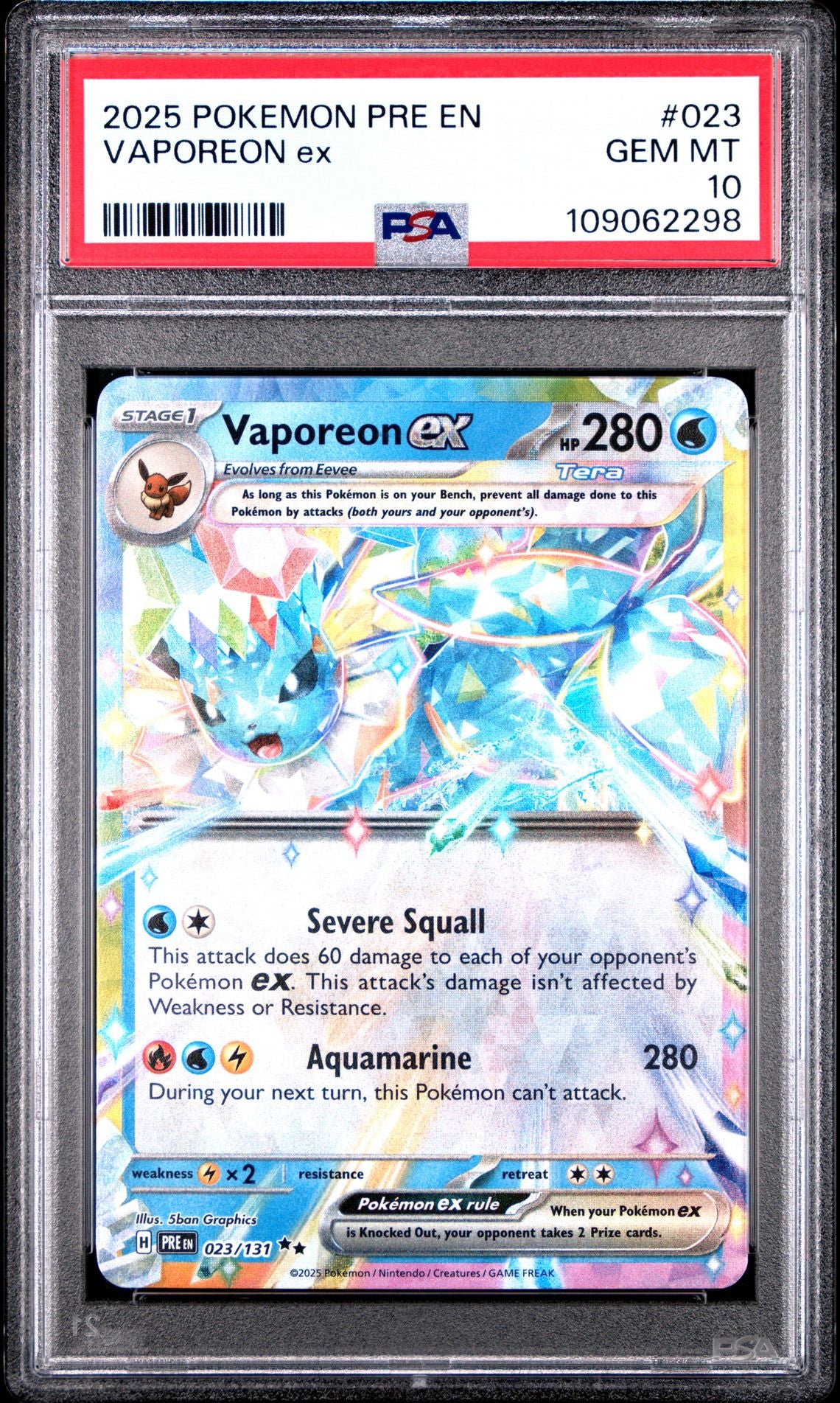 2025 Pokemon PRE En — Prismatic Evolutions — 023 Vaporeon Ex — PSA Graded Card
