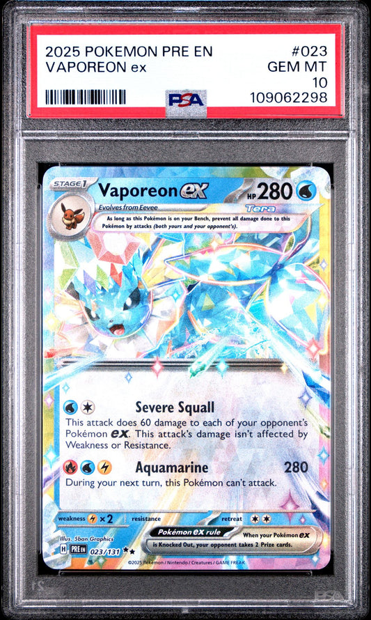 2025 Pokemon PRE En — Prismatic Evolutions — 023 Vaporeon Ex — PSA Graded Card