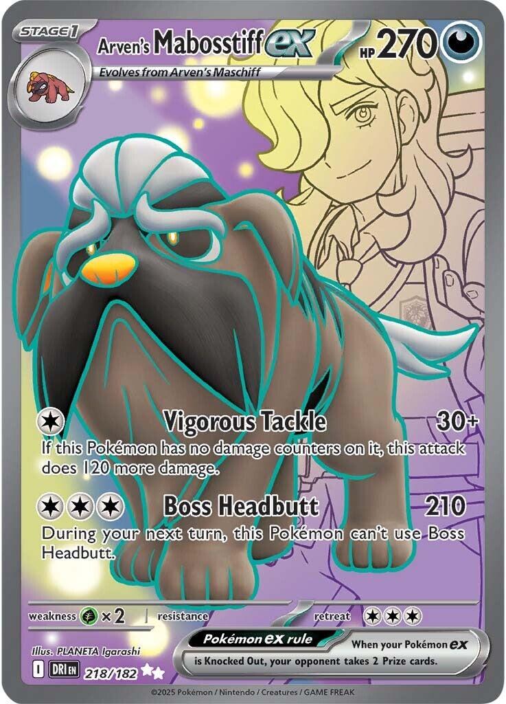 Pokemon Destined Rivals Ultra Rare Arven's Mabosstiff ex #218