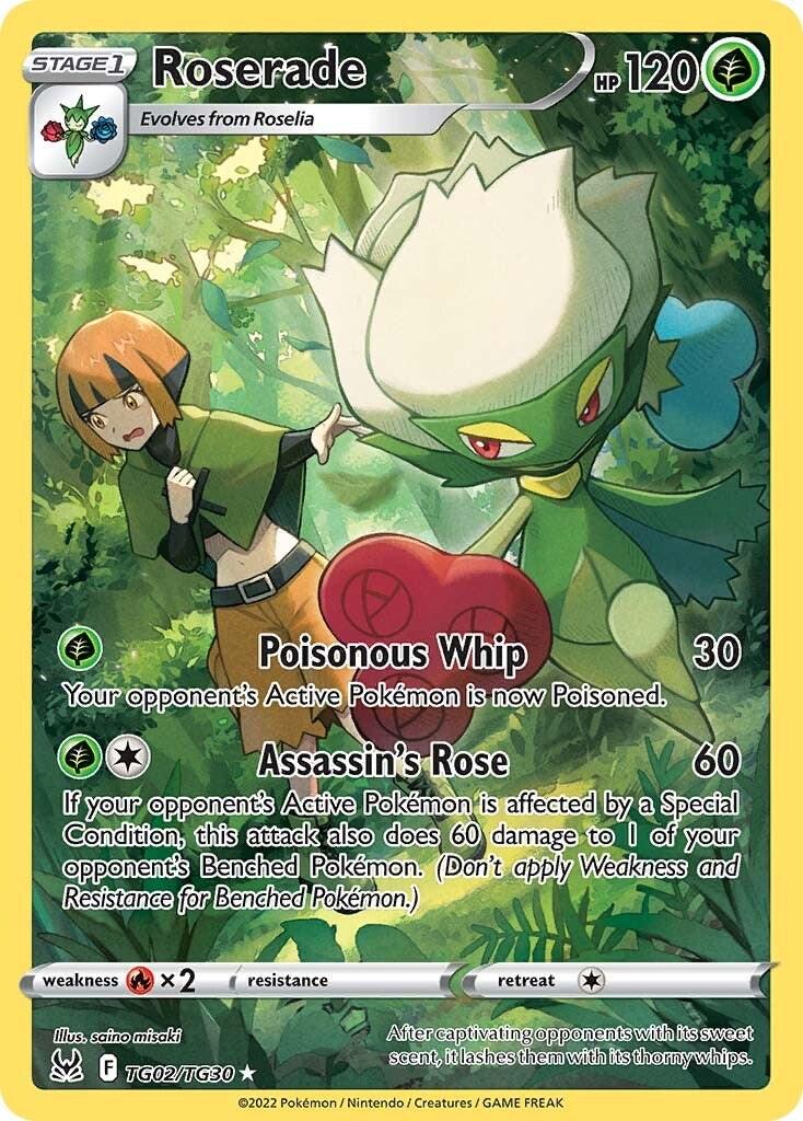 2022 Pokemon Sword & Shield − Roserade #TG02 − Lost Origin - Trainer Gallery Full Art − Raw Ungraded Card
