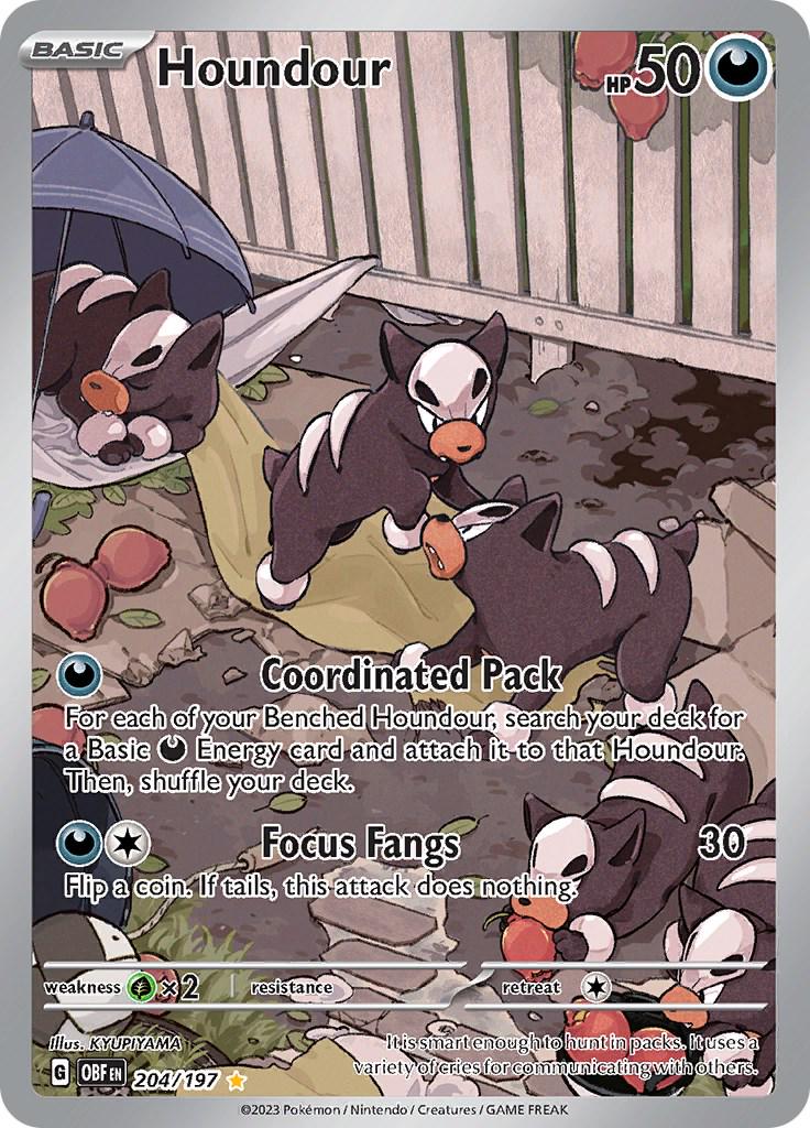 2023 Pokemon OBF-EN: − Houndour #204 − Obsidian Flames Illustration Rare − Raw Ungraded Card