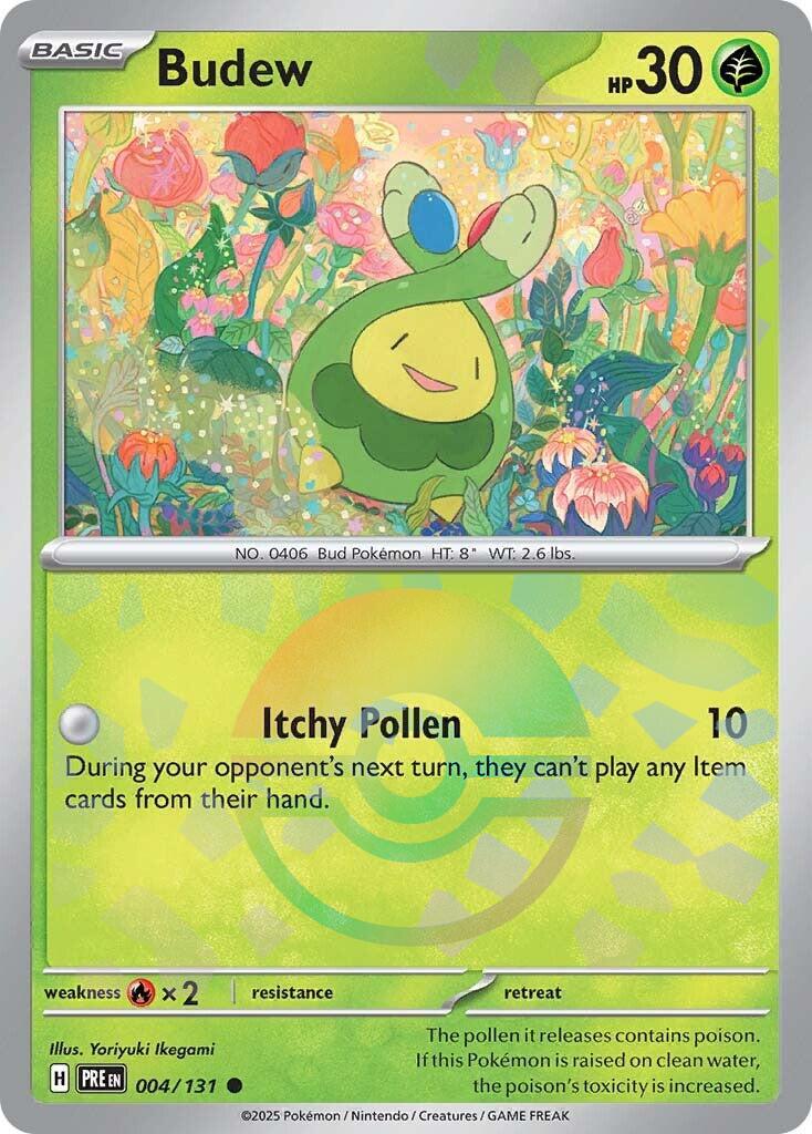 2025 Pokemon PRE-EN: − Budew #004 − Prismatic Evolutions Poke Ball Holo − Raw Ungraded Card