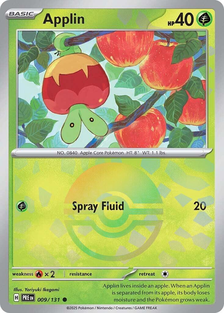 2025 Pokemon PRE-EN: − Applin #009 − Prismatic Evolutions Poke Ball Holo − Raw Ungraded Card