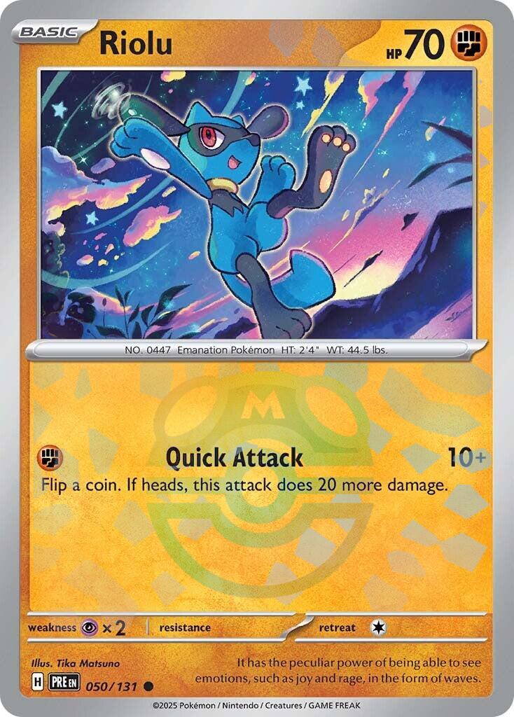 2025 Pokemon PRE-EN: − Riolu #50 − Prismatic Evolutions Master Ball Holo − Raw Ungraded Card