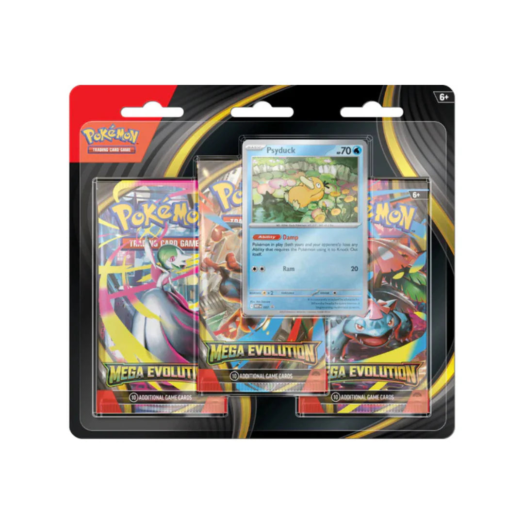 Pokemon - Mega Evolution - 3 Pack Blister - Psyduck (PRE-ORDER SEPT 20 SoleSavy Pokemon - Mega Evolution - 3 Pack Blister - Psyduck (PRE-ORDER SEPT 20 SoleSavy