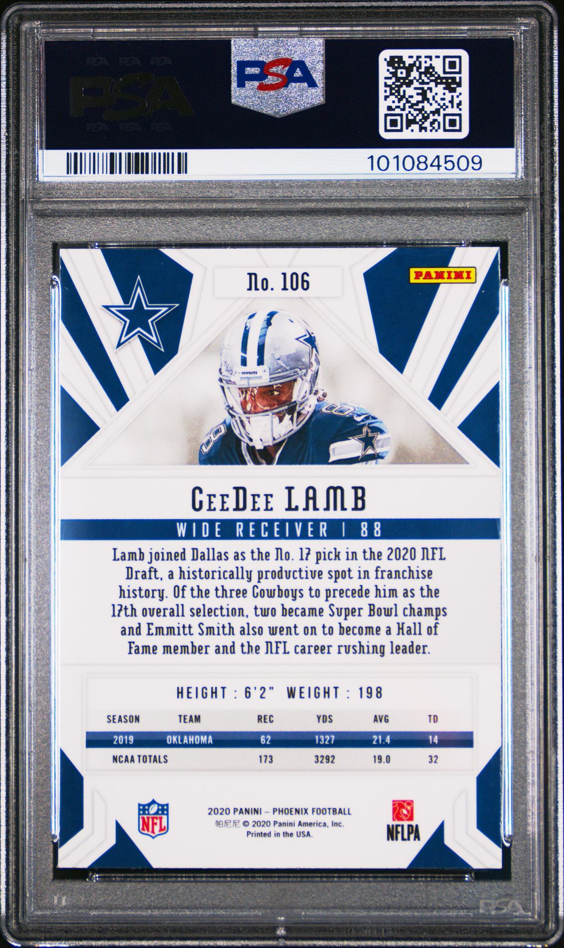 2020 PANINI - PHOENIX  - #106 - CEEDEE LAMB - FIRE BURST - ROOKIE - PSA Graded Card
