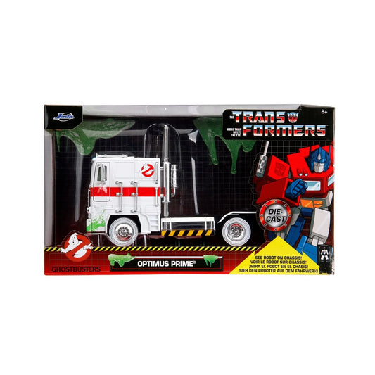 Jada Toys - Transformers G1 Optimus Prime Big Rig with Ghostbusters Ecto-1 Graphics - 1:24 Scale Die-Cast Vehicle