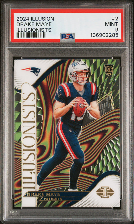 2024 Panini Illusions Illusionists #2 Drake Maye Rookie Card - PSA Graded Card