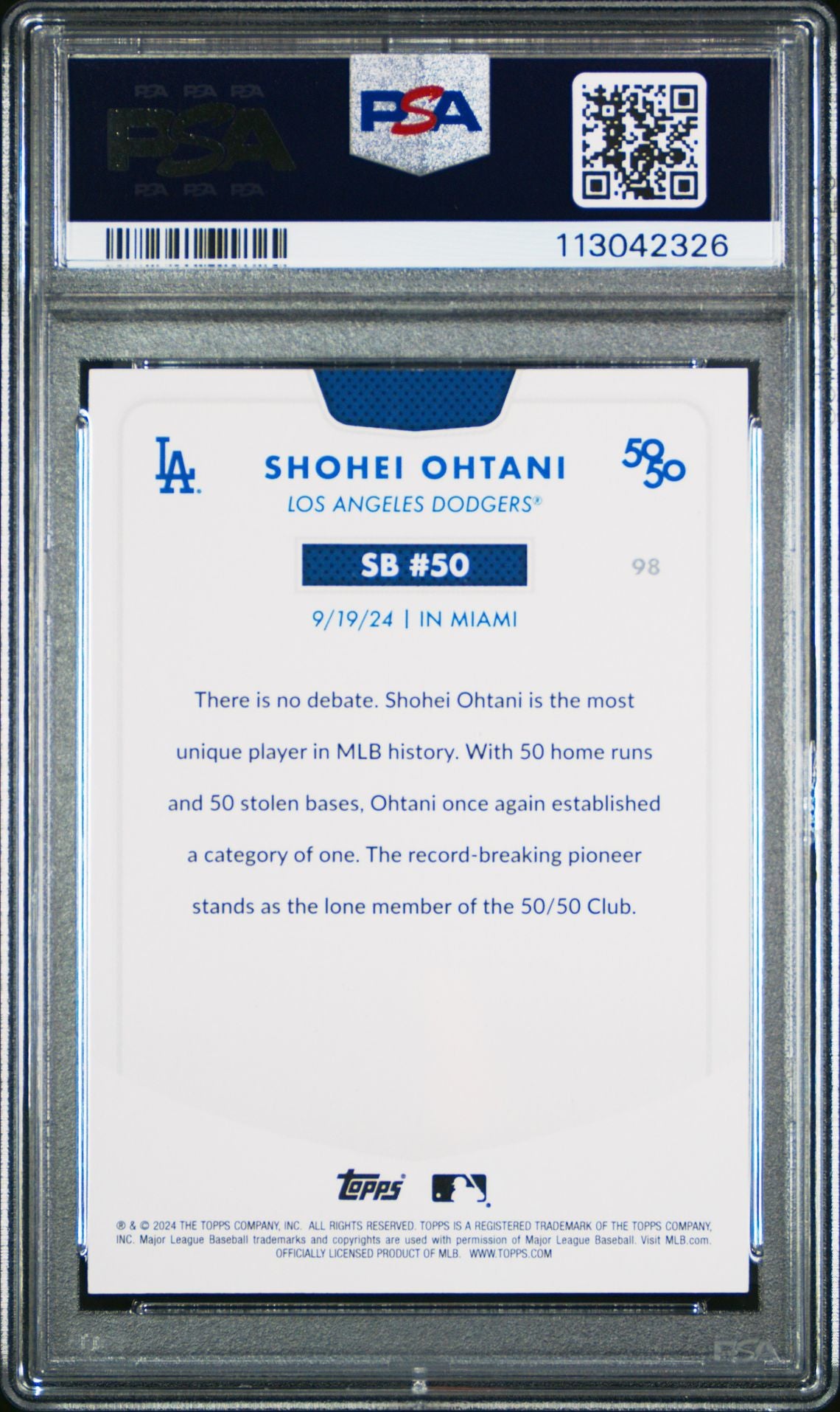 2024 Topps 50/50 - Shohei Ohtani - Stolen Base #50 - #98 - PSA Graded Card