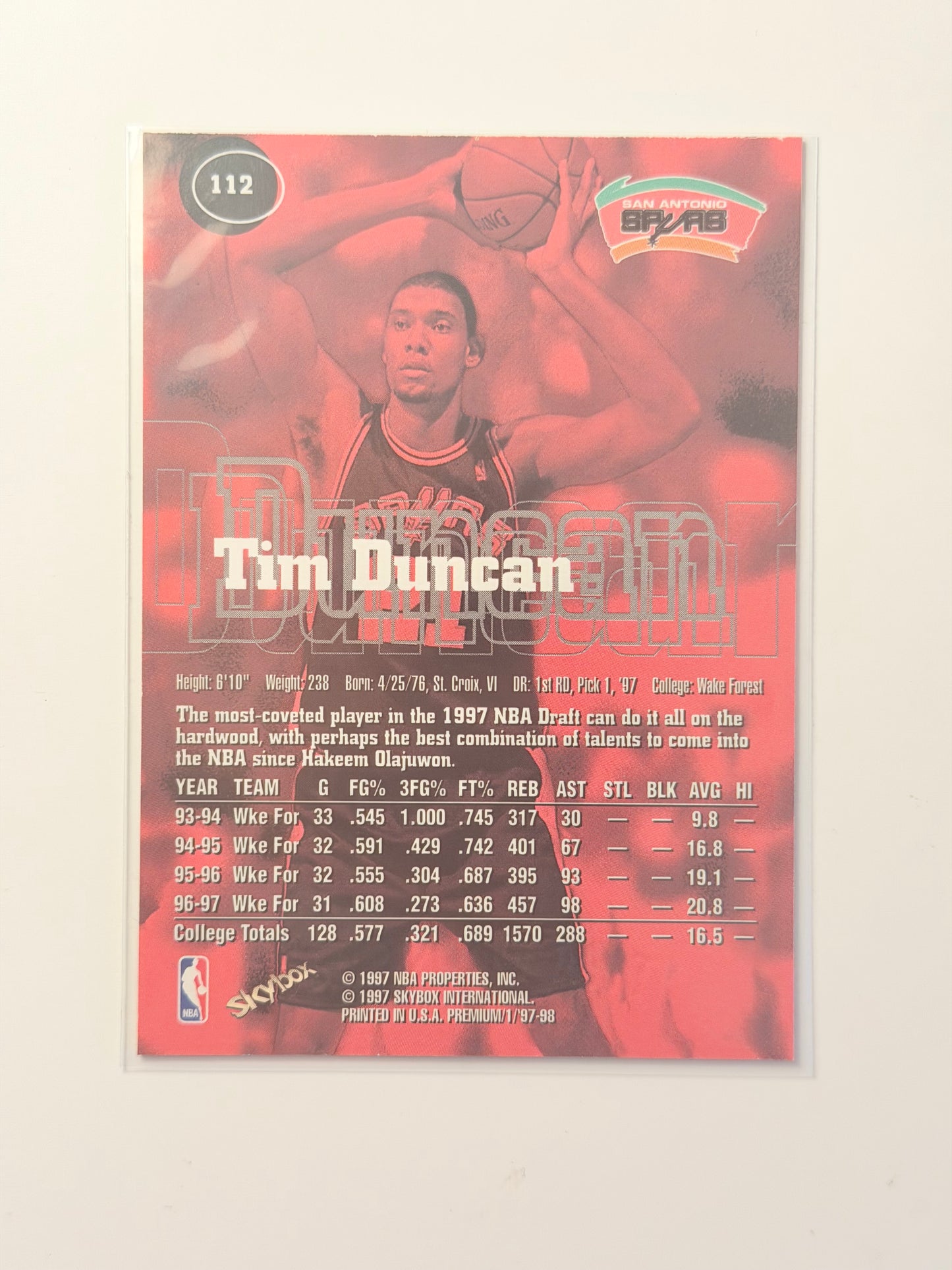 1997 Skybox Skybox Premium — Skybox Rookies '97 - Tim Duncan - Rookies '97 #112 - Raw Ungraded Card