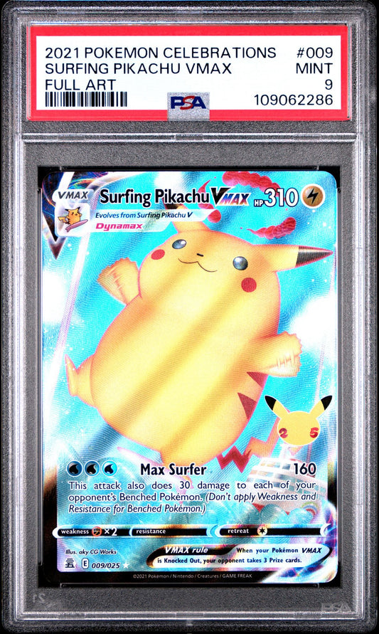 2021 Pokemon Celebrations 009 Full Art/Surfing Pikachu Vmax — PSA Graded Card