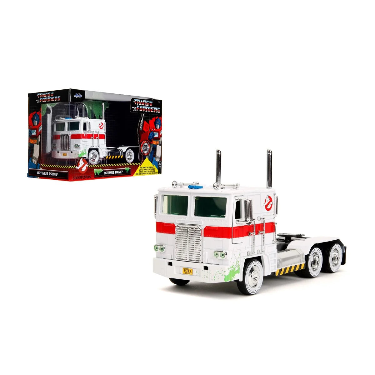 Jada Toys - Transformers G1 Optimus Prime Big Rig with Ghostbusters Ecto-1 Graphics - 1:24 Scale Die-Cast Vehicle