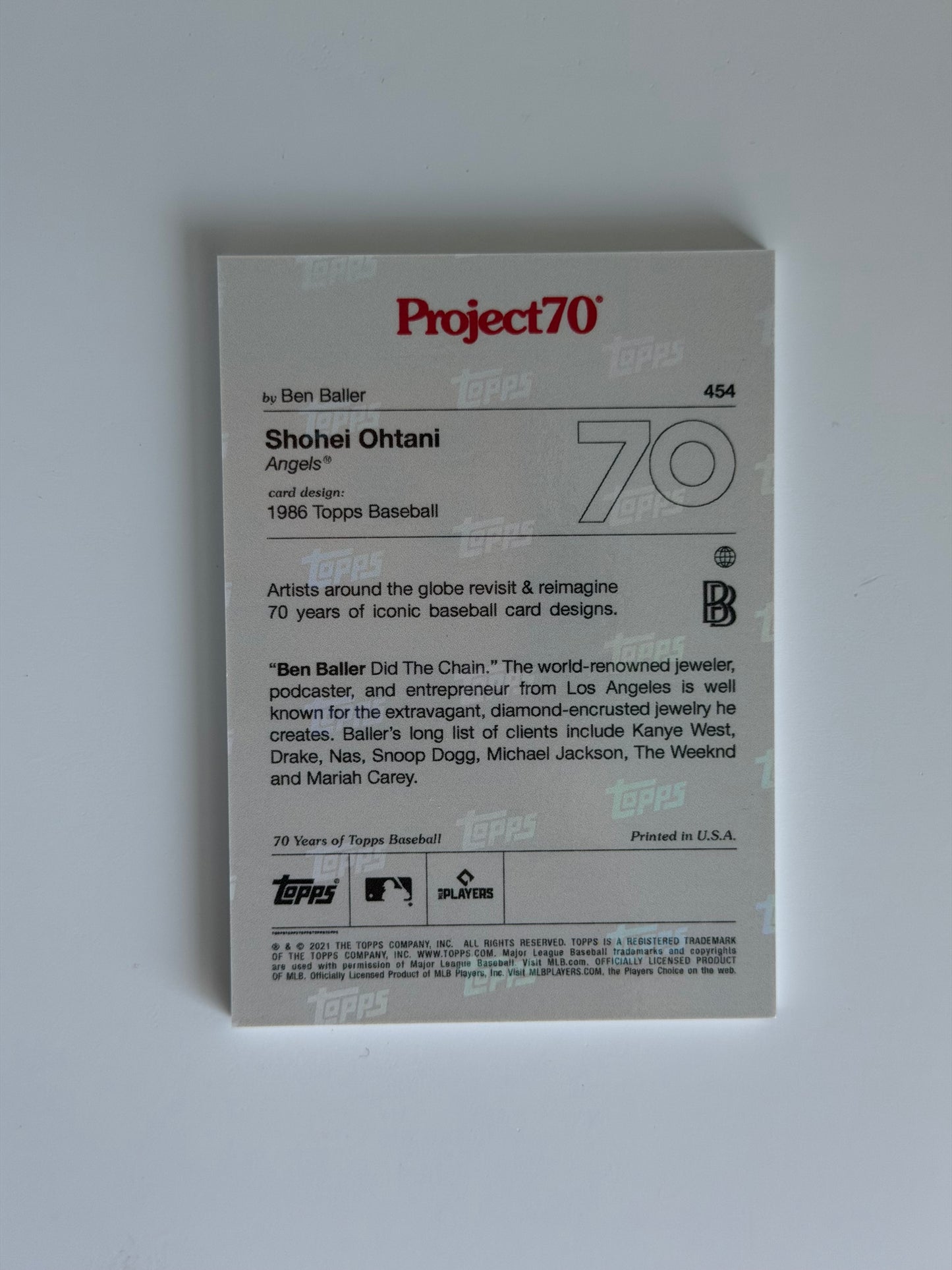 2021 Topps Project70 — Shotime by Ben Baller - Shohei Ohtani - #454 - Raw Ungraded Card