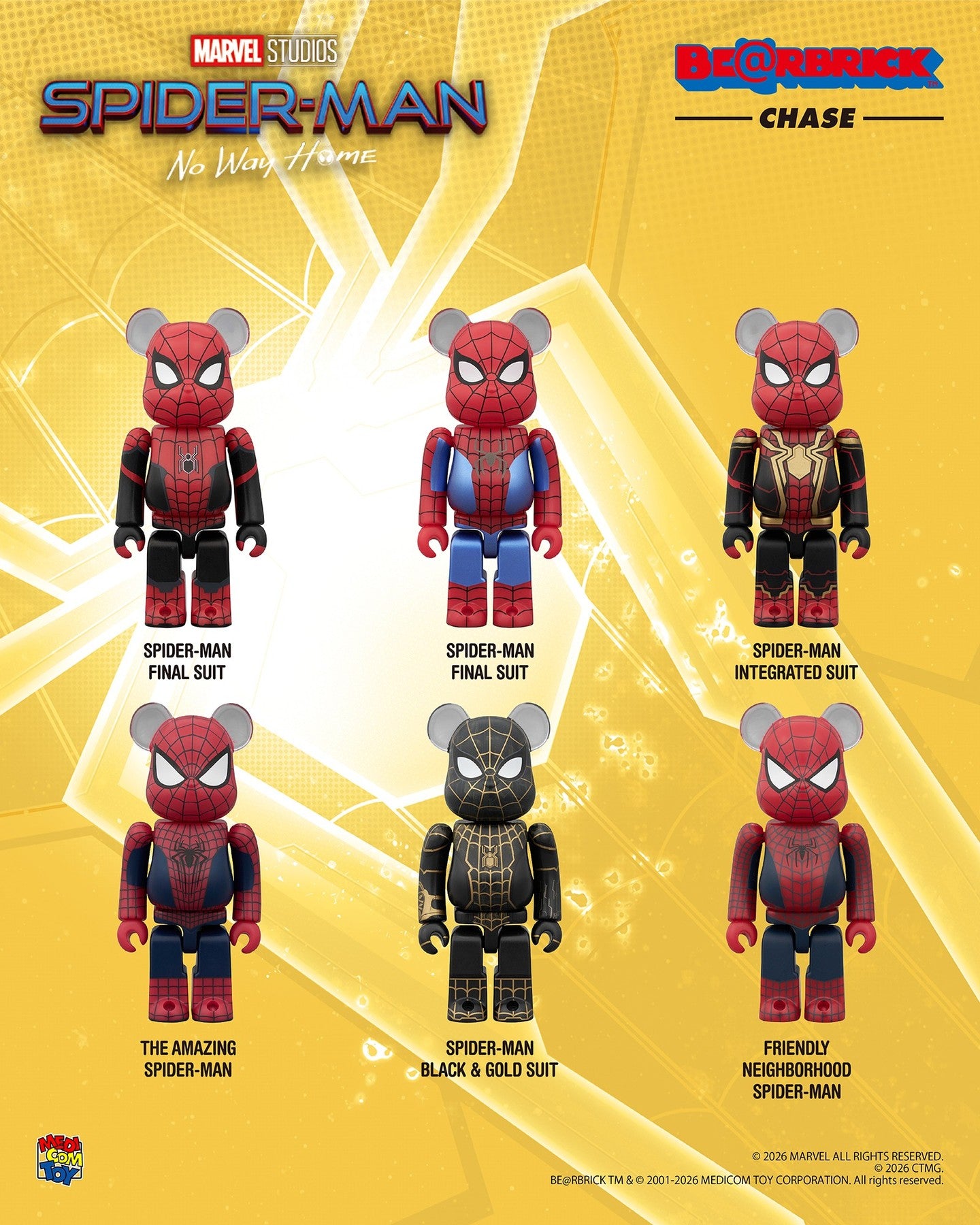 BE@RBRICK CHASE Spider-Man: No Way Home complete set of 6 figures - 100% scale