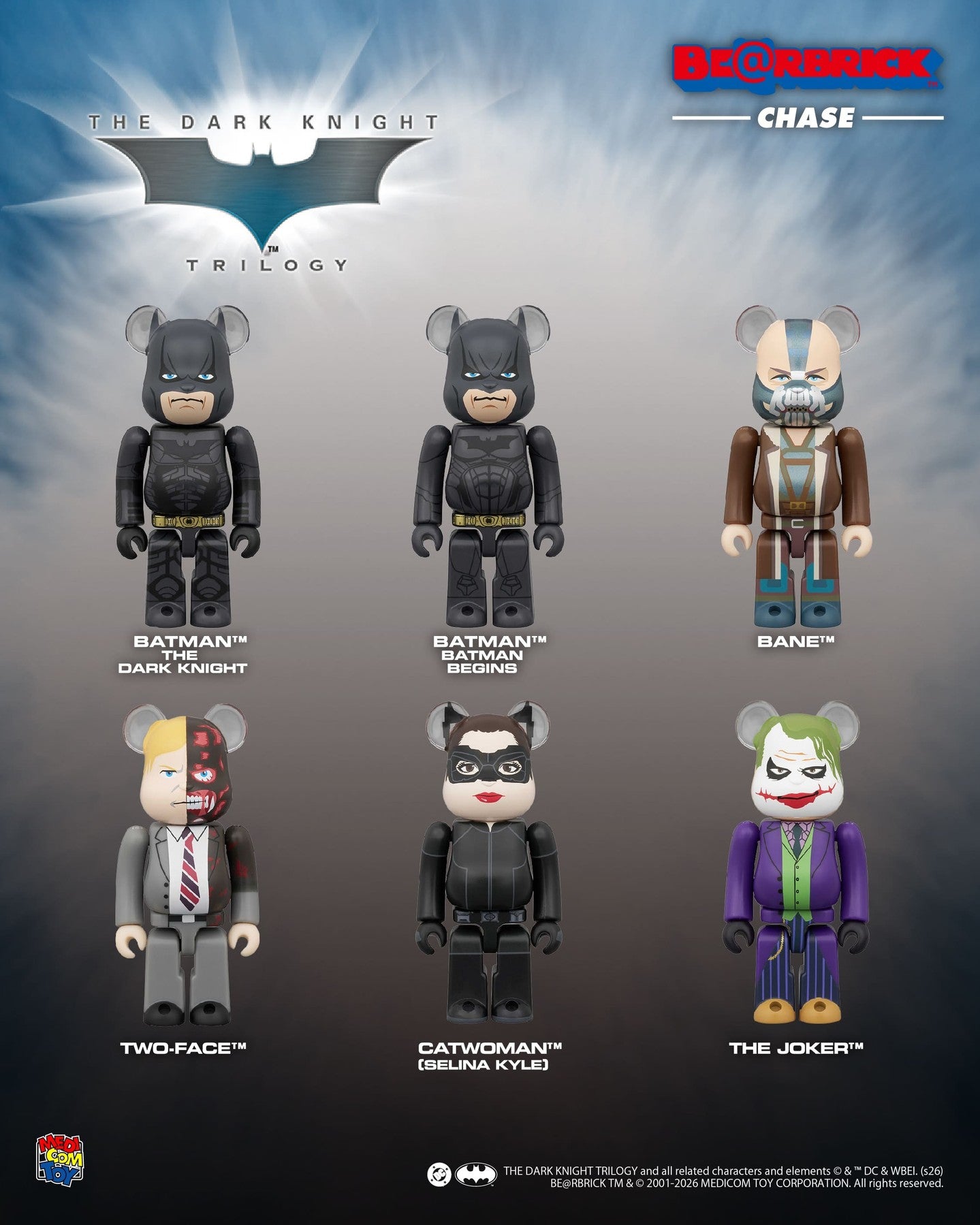 Medicom Bearbrick - Batman The Dark Knight Trilogy - Complete Set of 6 - 100% Size - Chase Set (PRE-ORDER OCT 2026)