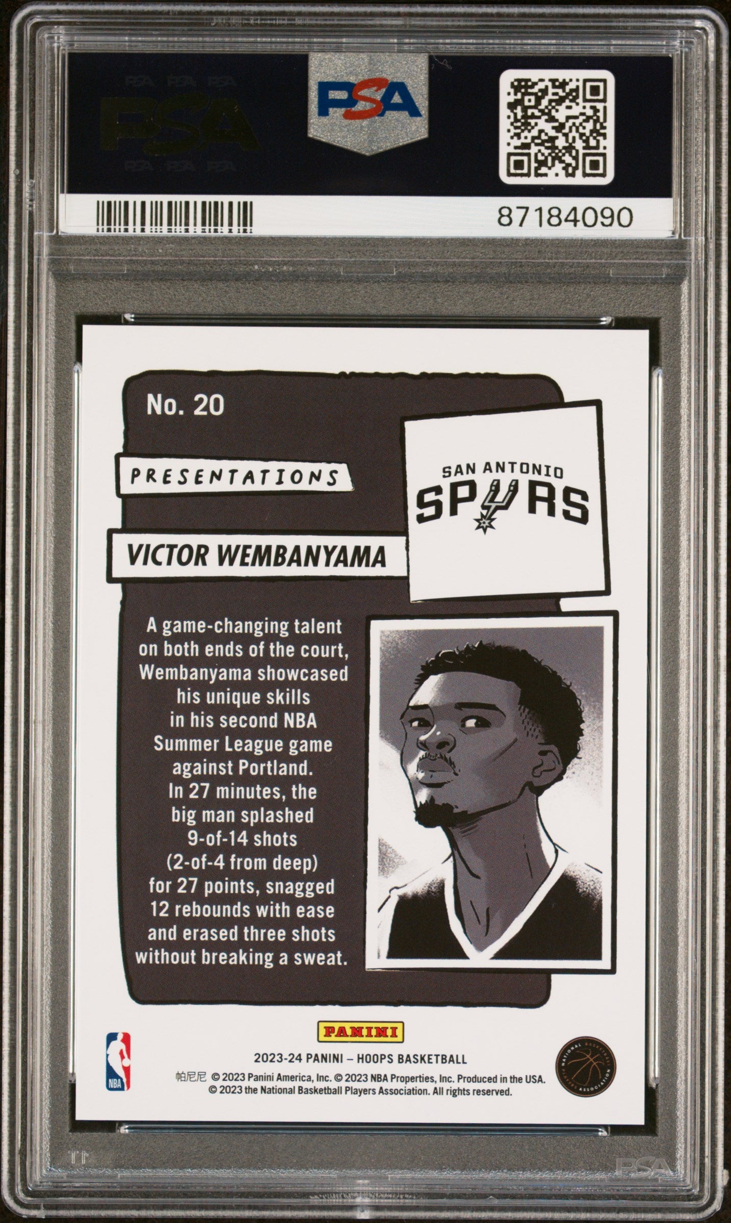 2023-24 Panini NBA Hoops - Victor Wembanyama - Presentations - #20 Rookie SSP - PSA 9