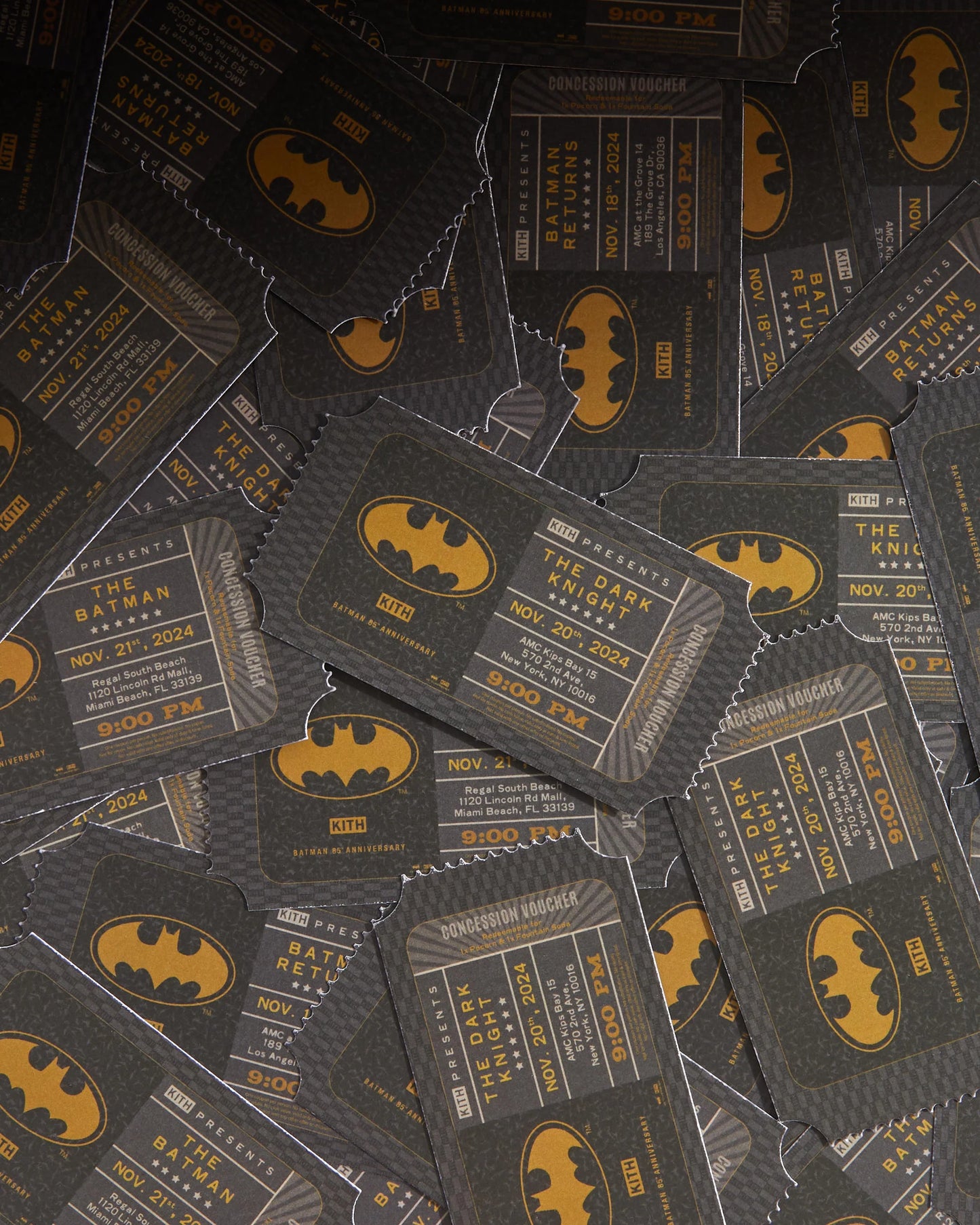 Batman x KITH - 2024 Complete Set of 8 - Dark Knight & Batman Promo Cards + Movie Tickets - Feig Collectibles - Raw Ungraded Cards