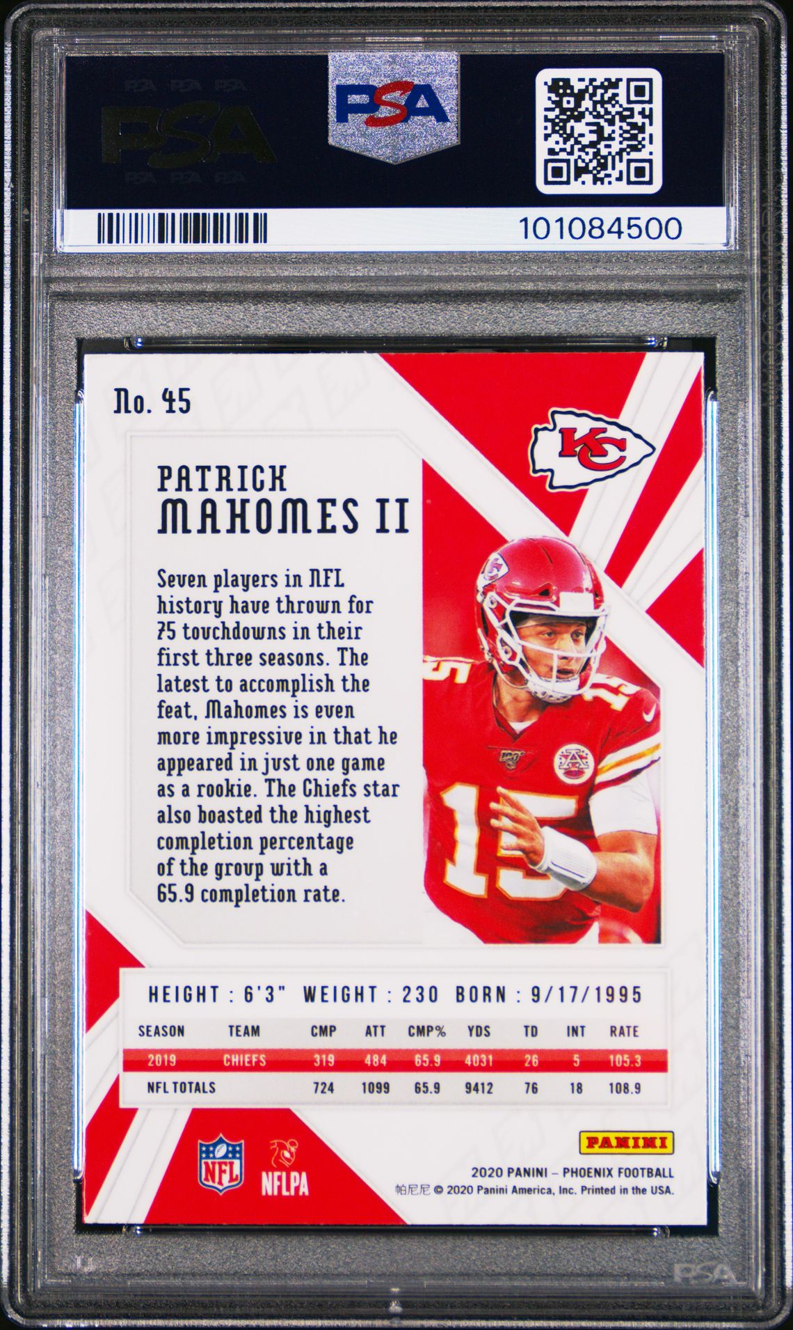 2020 PANINI - PHOENIX  - #45 - PATRICK MAHOMES II - FIRE BURST - PSA Graded Card