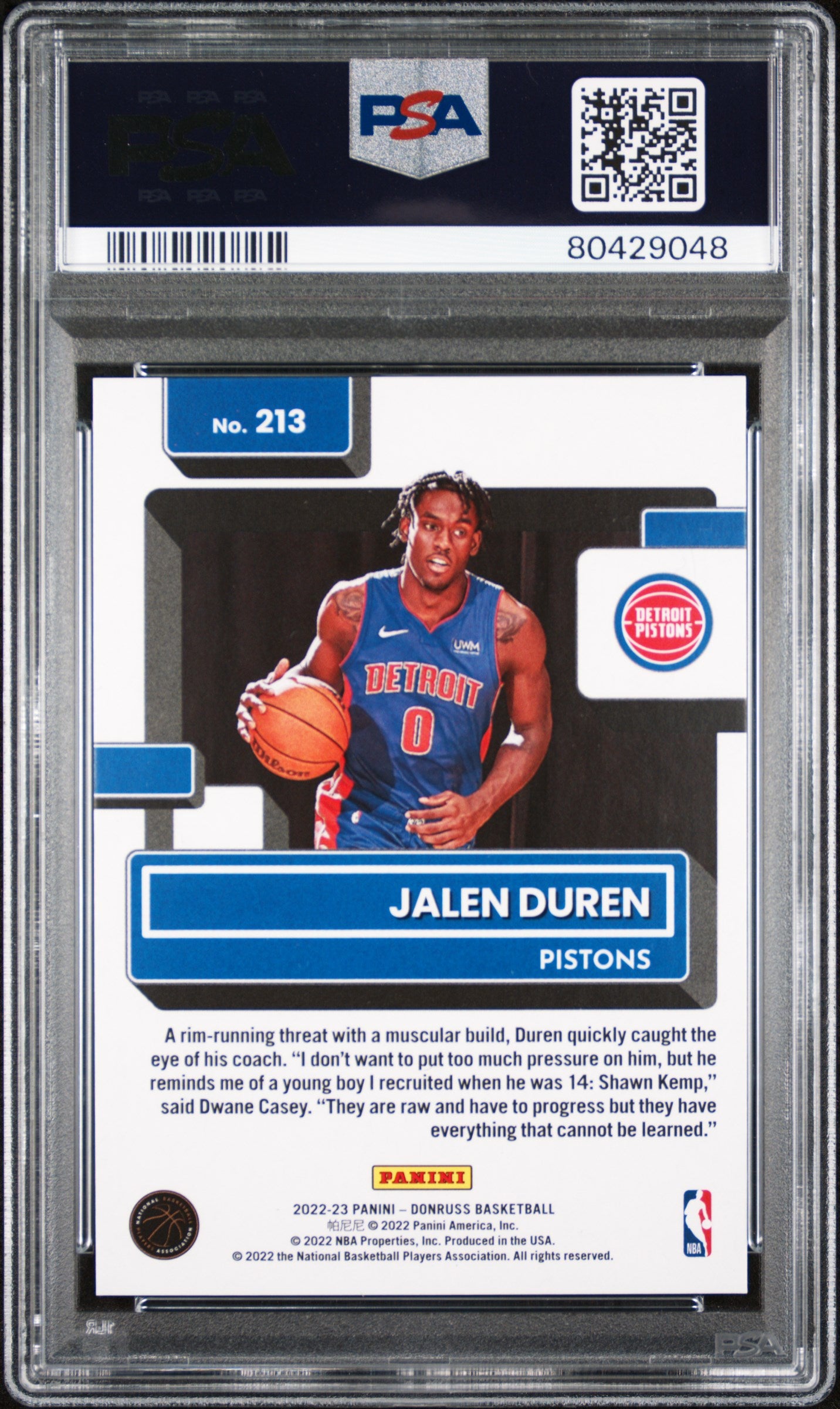 Jalen Duren PSA 9 Back - Cert #80429048