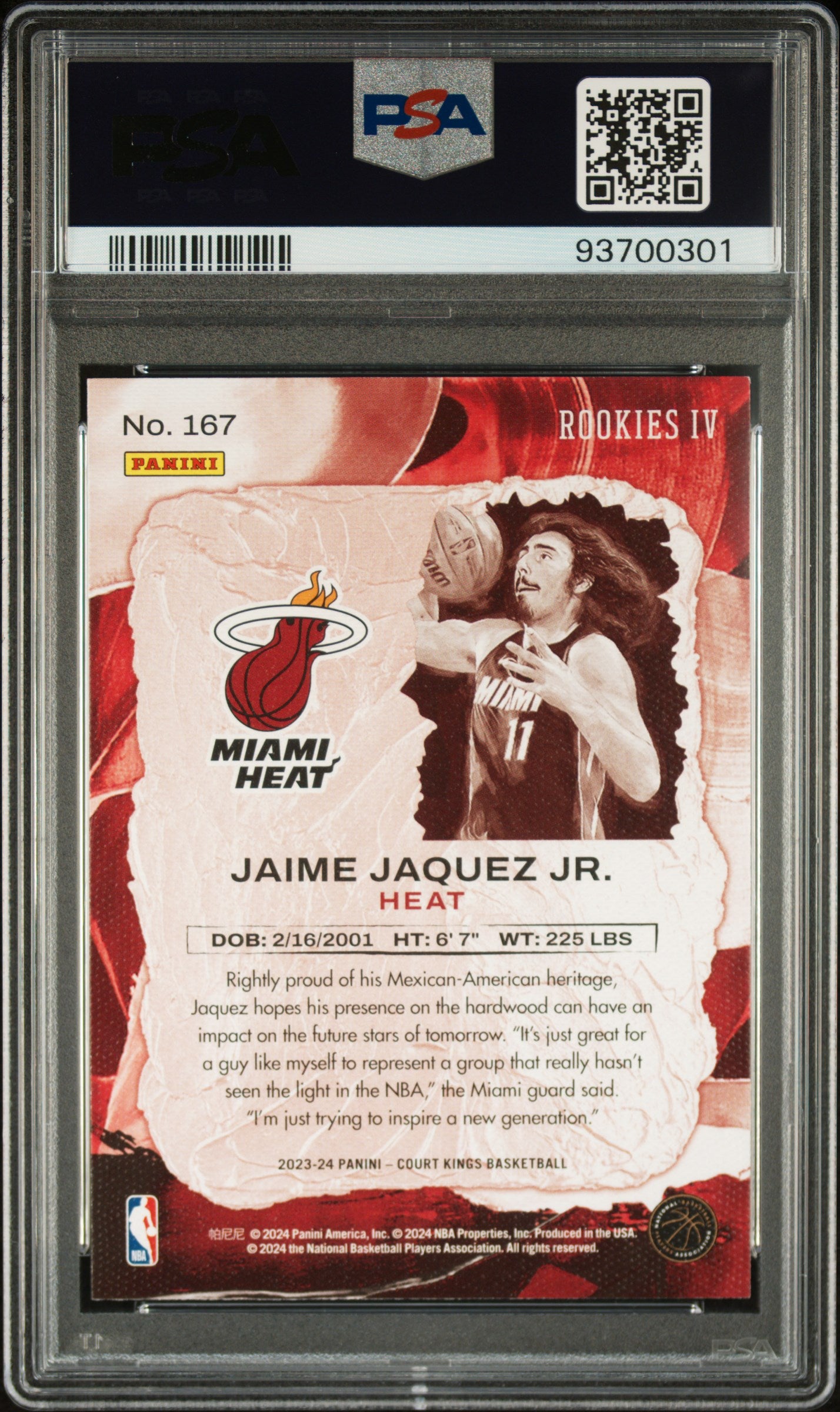 2023 Panini Court Kings #167 - Jaime Jaquez JR. PSA 9 Back - Cert #93700301