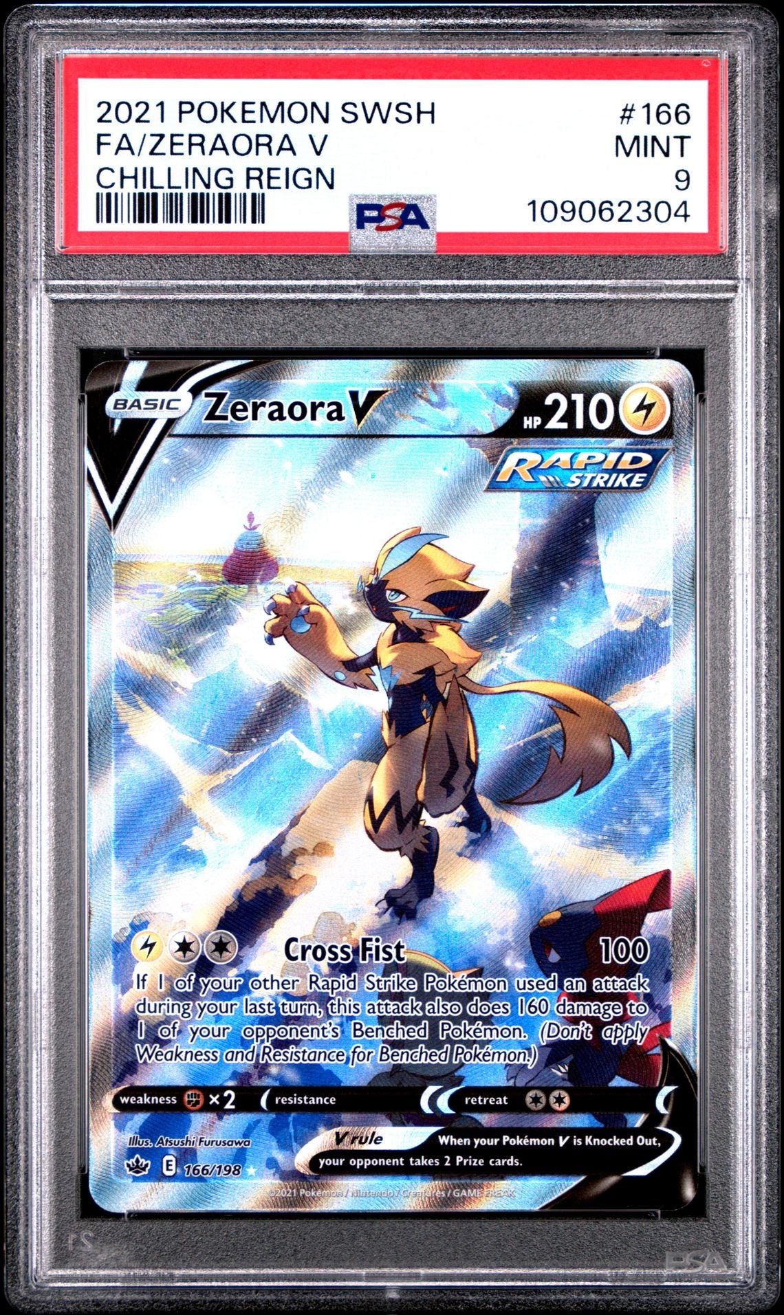 2021 Pokemon Sword & Shield — Chilling Reign — 166 Zeraora V — PSA Graded Card