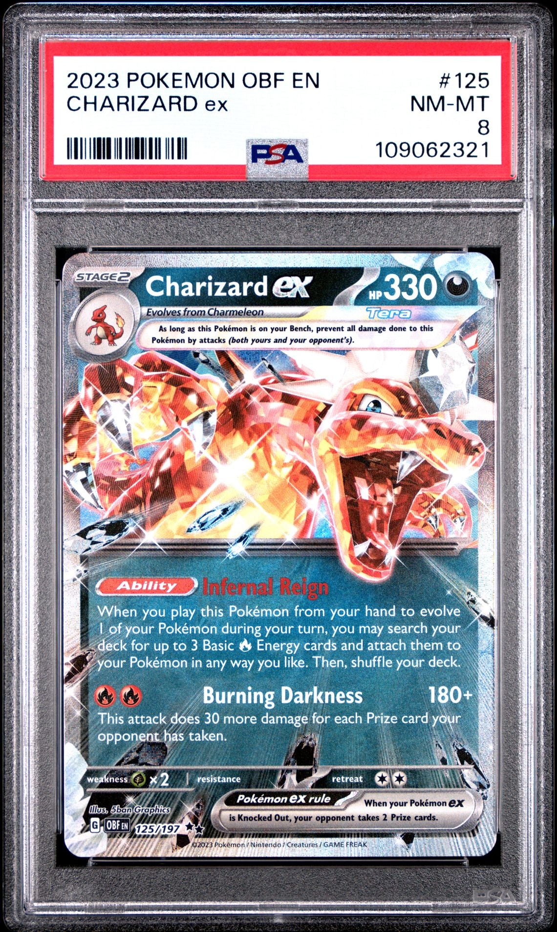 2023 Pokemon OBF En — Obsidian Flames — 125 Charizard Ex — PSA Graded Card