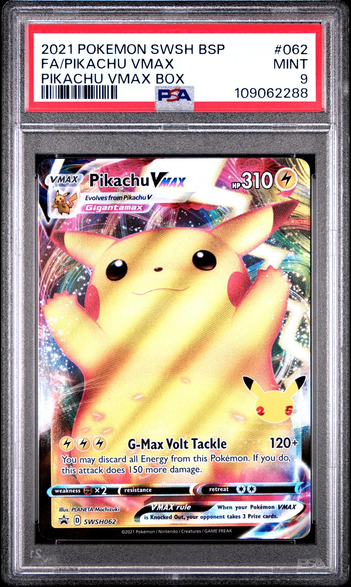 2021 Pokemon SWSH Black Star Promo — 062 Pikachu Vmax - Pikachu Vmax Box — PSA Graded Card