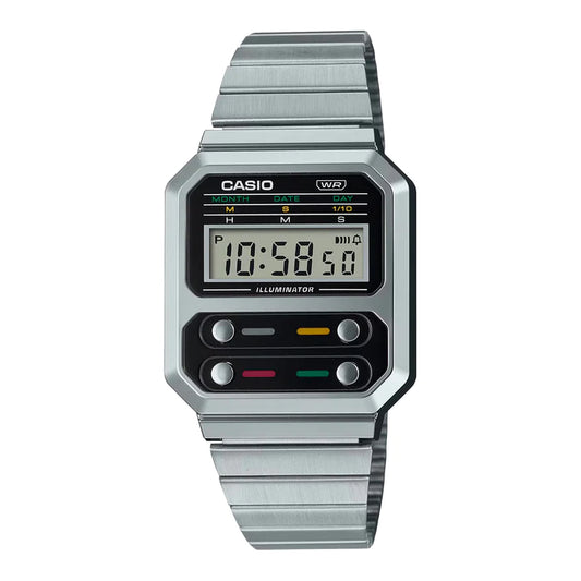 Casio: Vintage A100 Silver Watch A100WE-1A