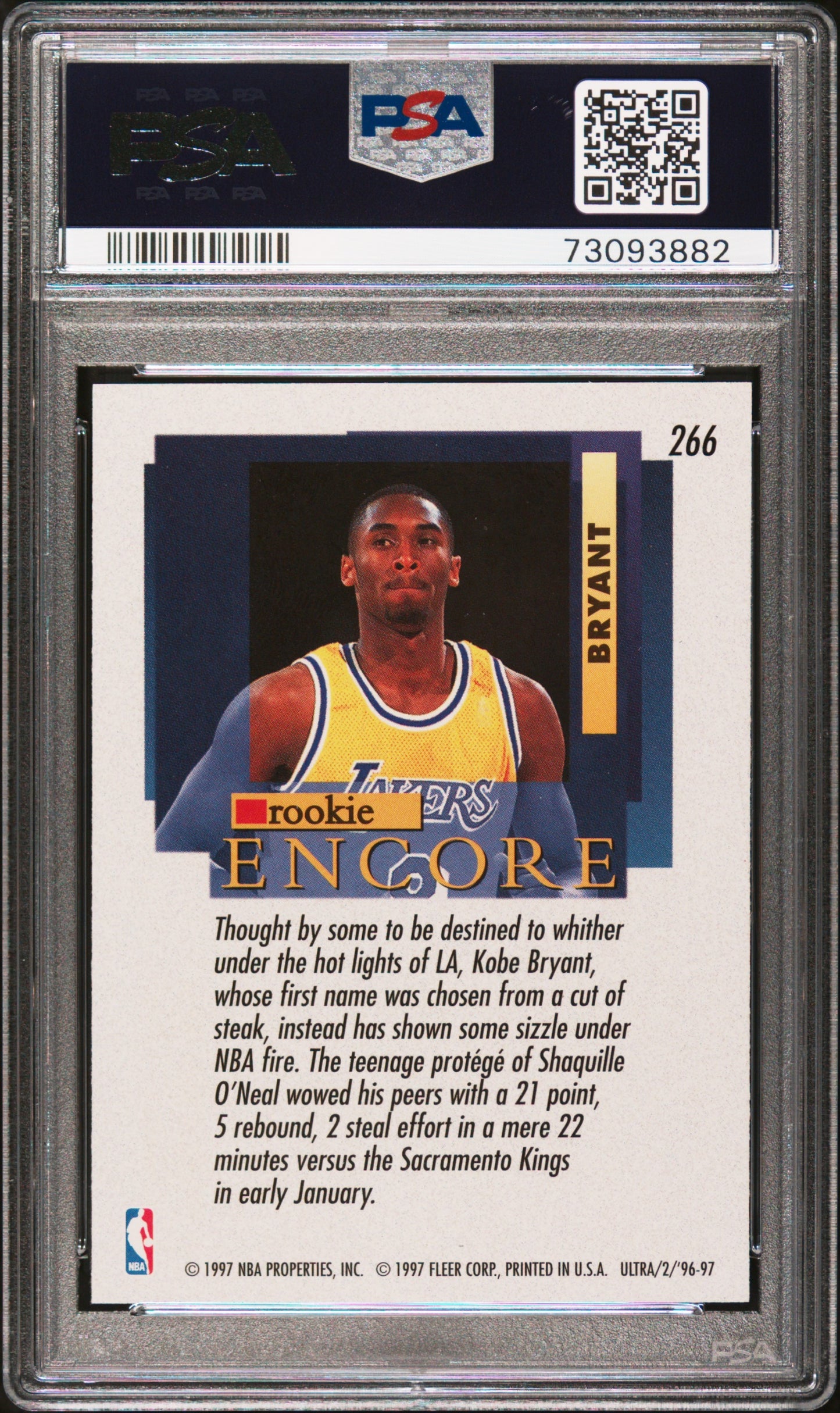 1996-97 Fleer Ultra - Kobe Bryant - Encore Rookies #266 - PSA Graded Card