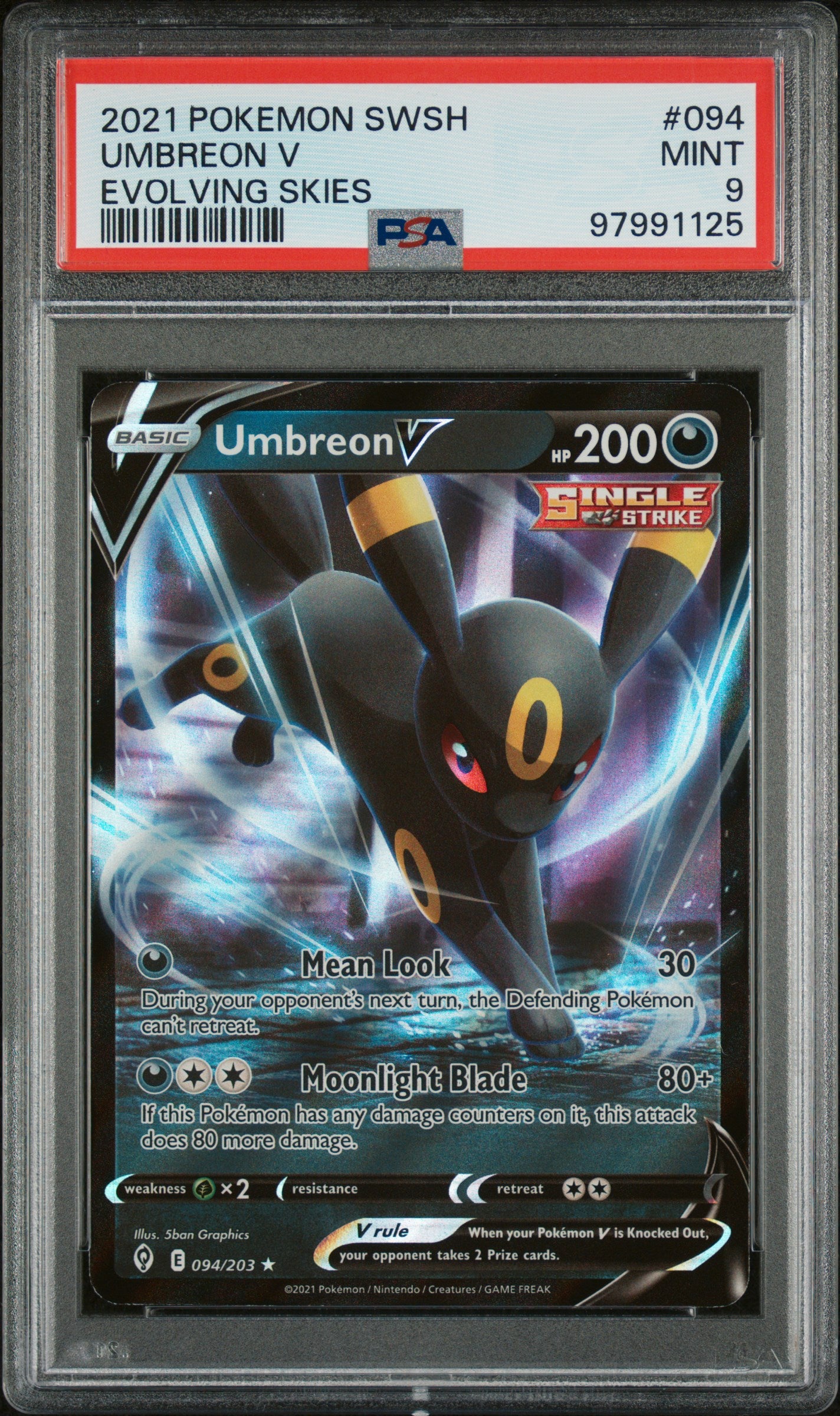 2021 Pokemon SWSH - #094 Umbreon V - Evolving Skies - PSA Graded Card 2021 Pokemon SWSH - #094 Umbreon V - Evolving Skies - PSA Graded Card