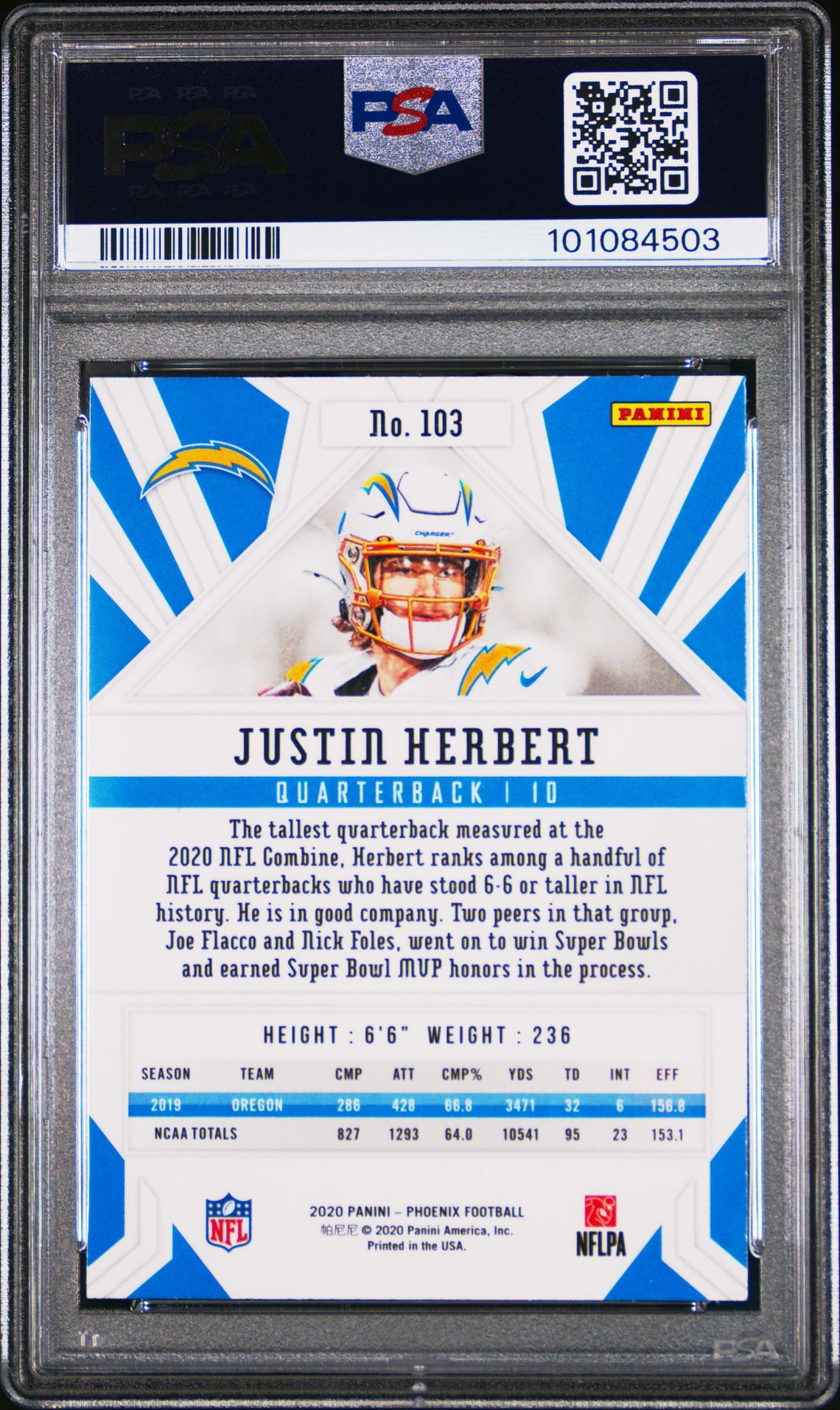 2020 PANINI - PHOENIX  - #103 - JUSTIN HERBERT- FIRE BURST - ROOKIE - PSA Graded Card