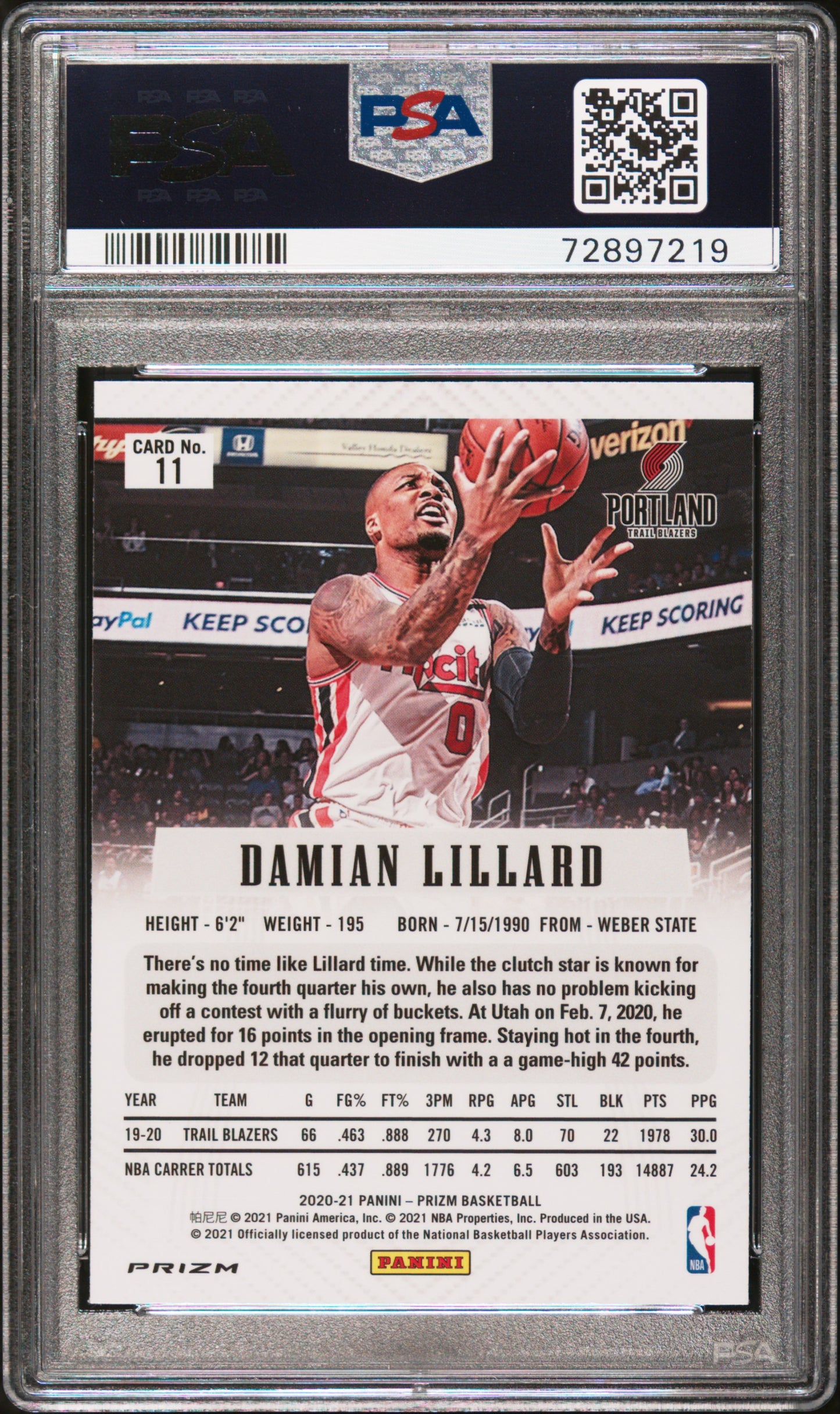 2020-21 Panini Prizm - Damian Lillard - Flashback Fast Break - #11 - PSA Graded Card