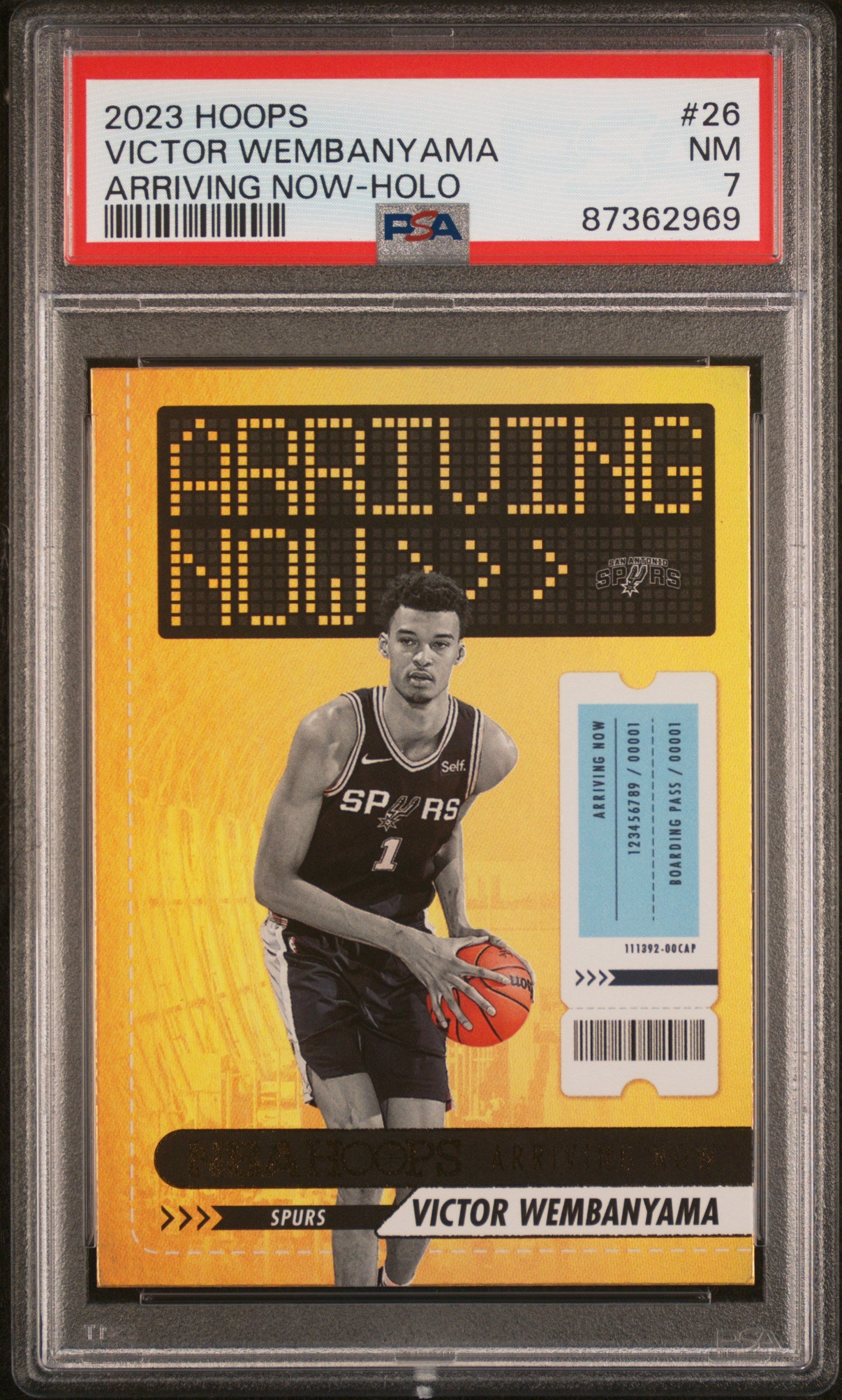 victor wembanyama graded cards 2023 NBA Hoops - Victor Wembanyama - Arriving Now HOLO - #26
