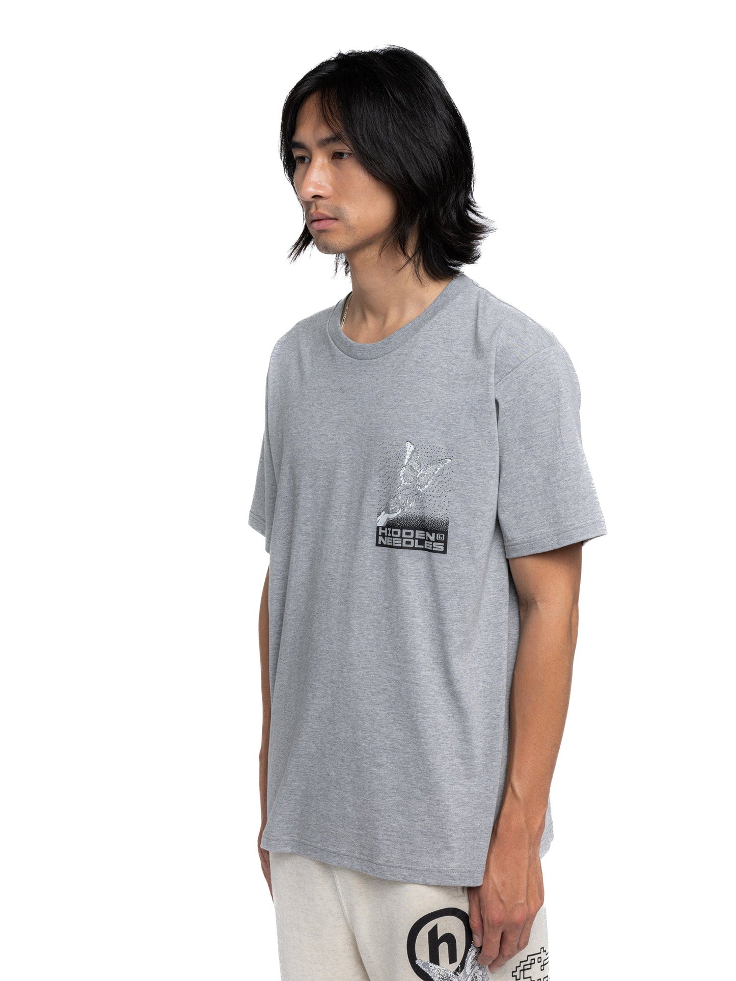 Hidden NY x Needles H Logo Pixel Butterfly Tee Grey