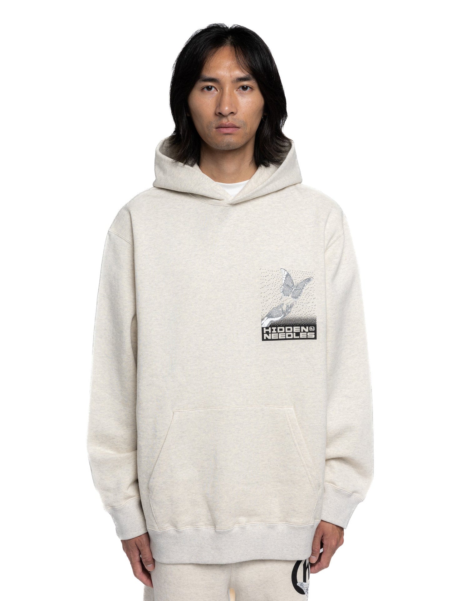 Hidden NY x Needles H Logo Pixel Butterfly Hoodie Oatmeal
