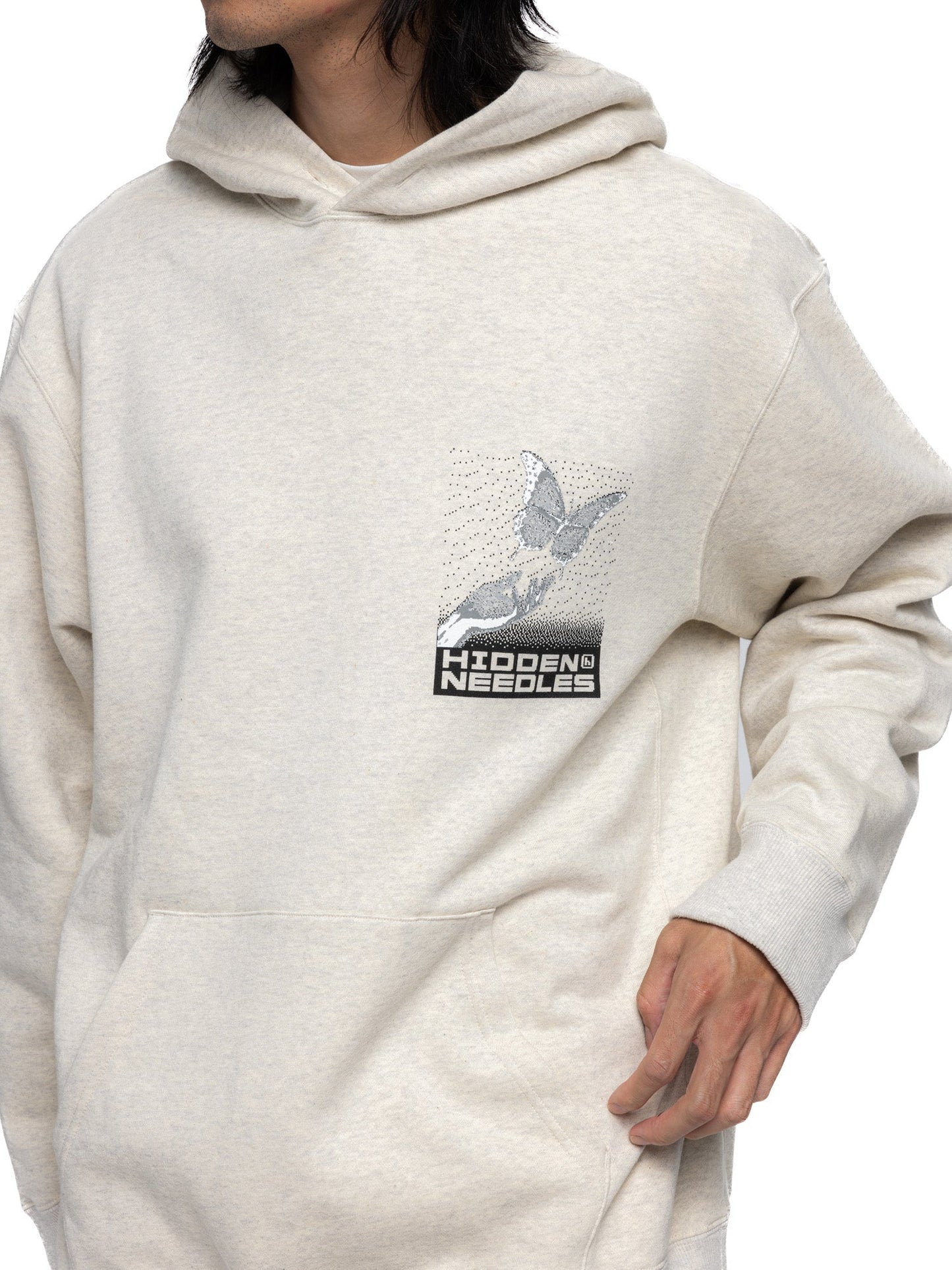 Hidden NY x Needles H Logo Pixel Butterfly Hoodie Oatmeal