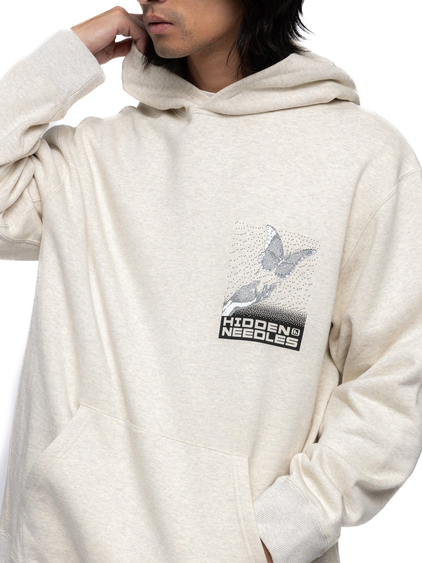 Hidden NY x Needles H Logo Pixel Butterfly Hoodie Oatmeal