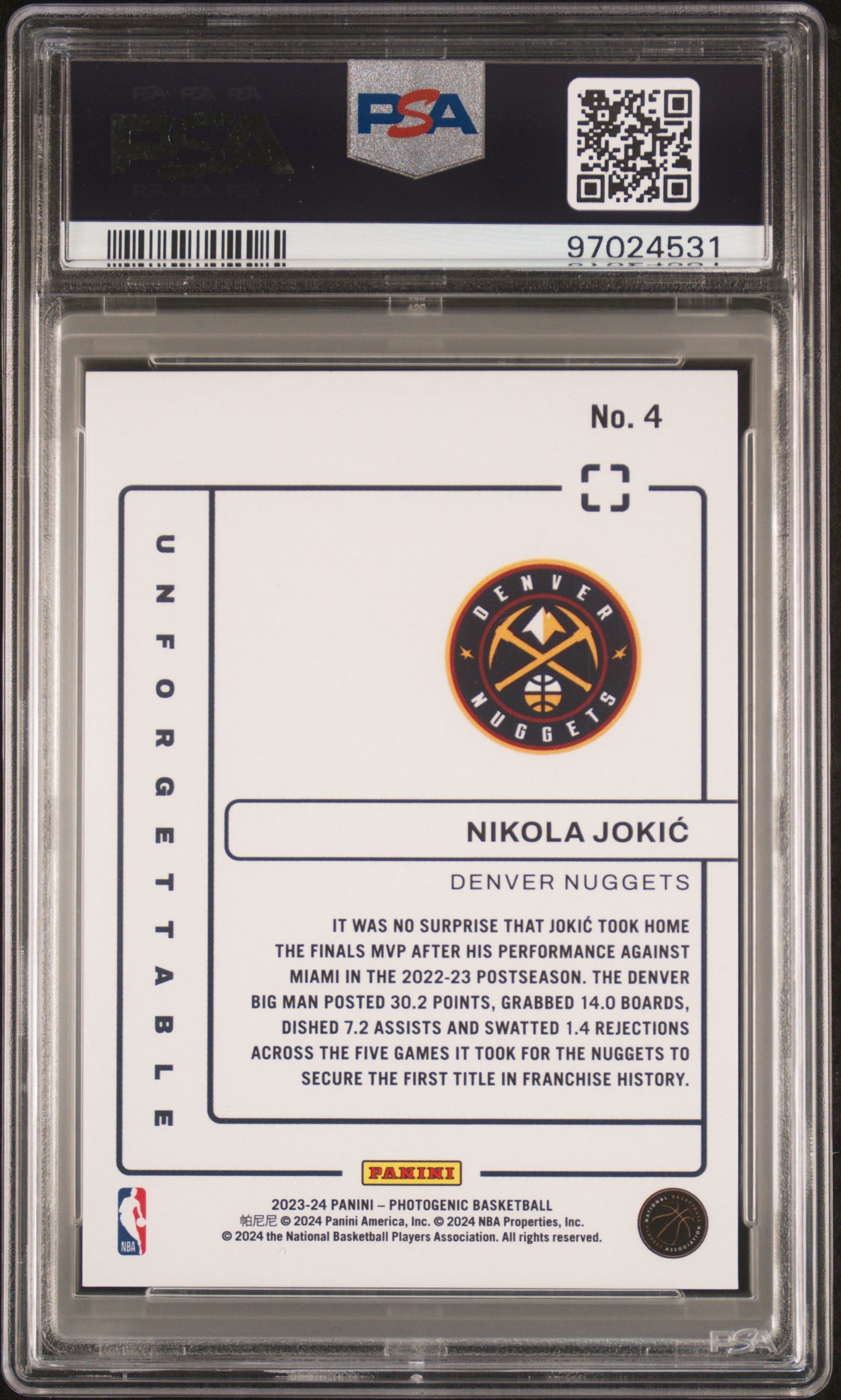 Nikola Jokic PSA 9 Back - Cert #97024531