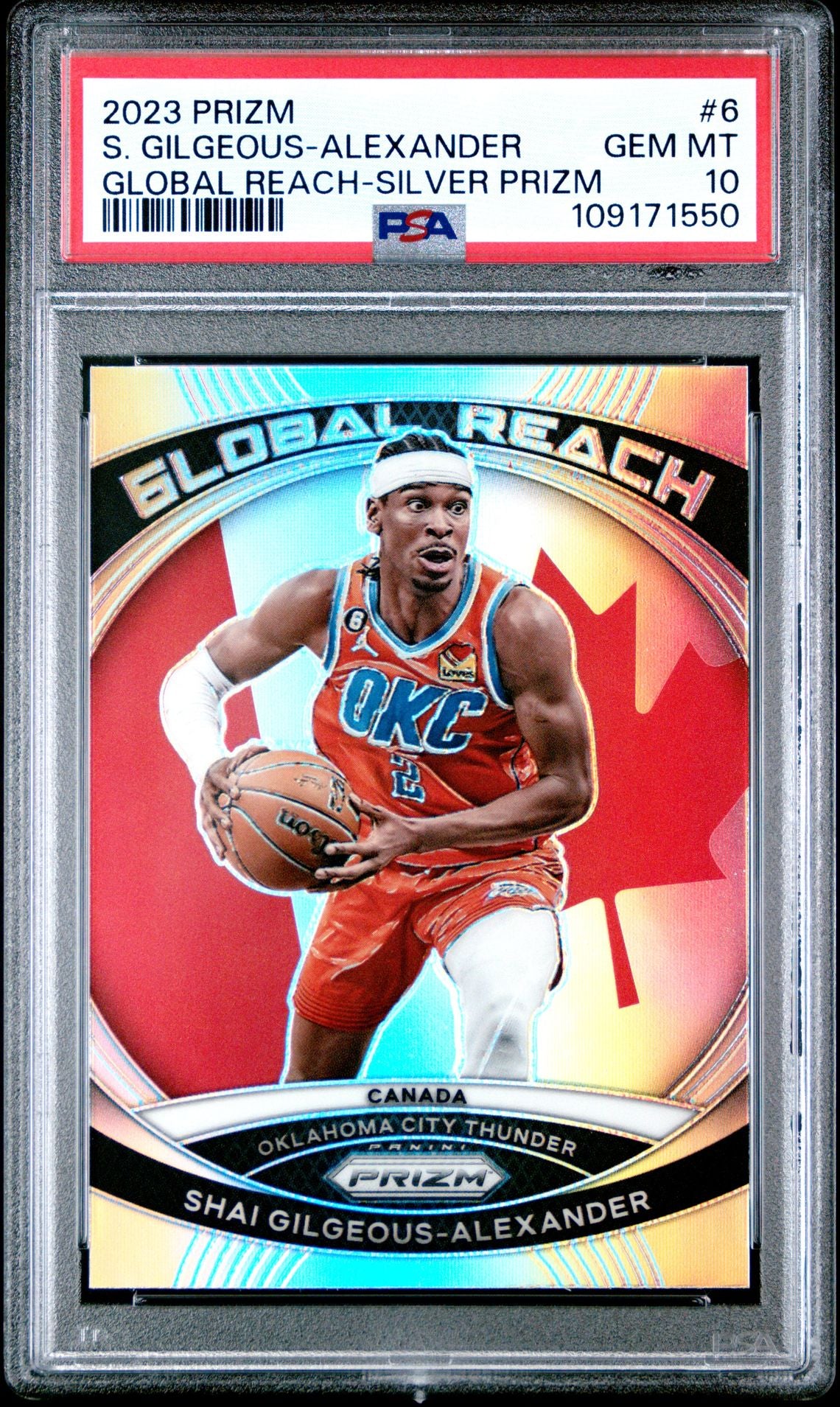 2023 Panini Prizm Global Reach 6 Shai Gilgeous-Alexander Silver Prizm - PSA Graded Card