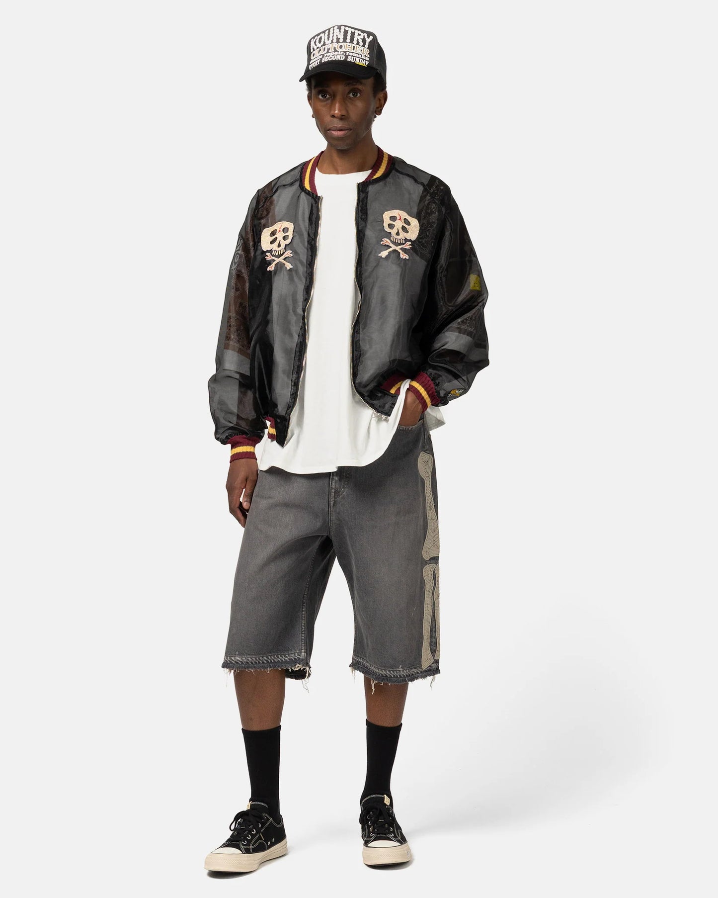 Kapital: Sheer Pearl Souvenir Jkt (Rain Skull) - Black - K240LJ147