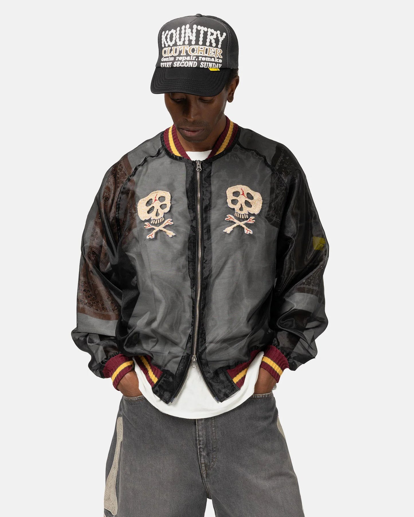 Kapital: Sheer Pearl Souvenir Jkt (Rain Skull) - Black - K240LJ147