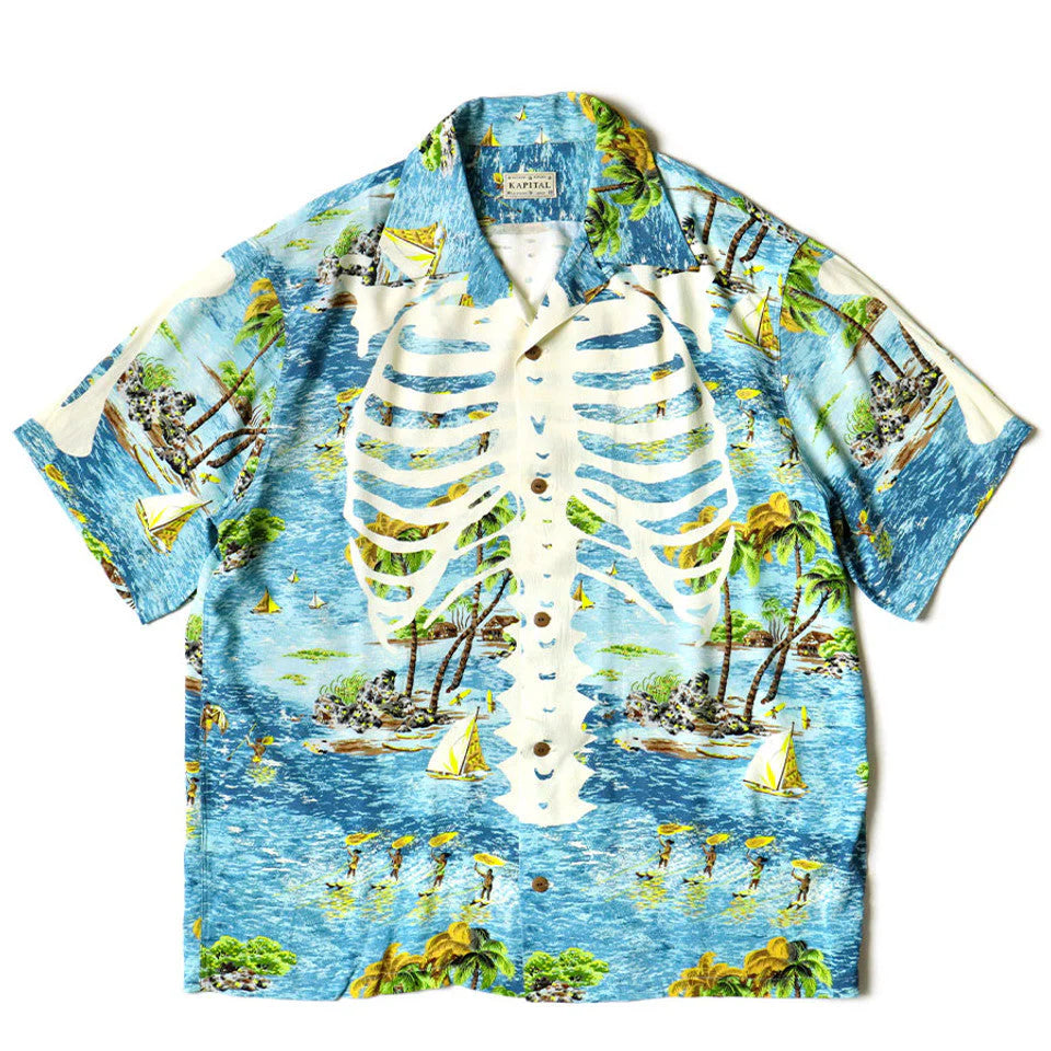 Kapital: Rayon Kamekameha Bone Aloha Shirt - Blue - EK1214SS