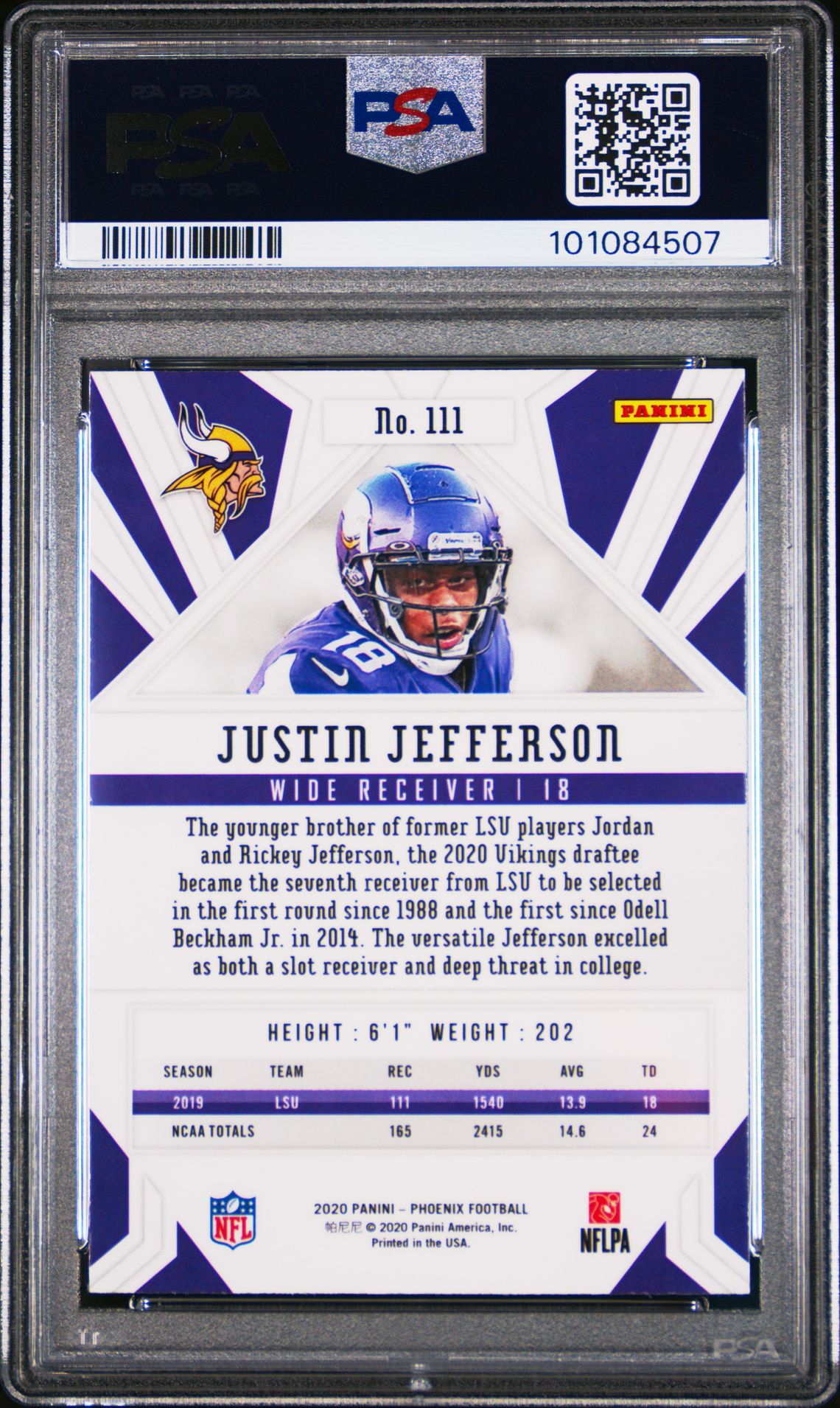 2020 PANINI - PHOENIX  - #111 - JUSTIN JEFFERSON- FIRE BURST - ROOKIE - PSA Graded Card