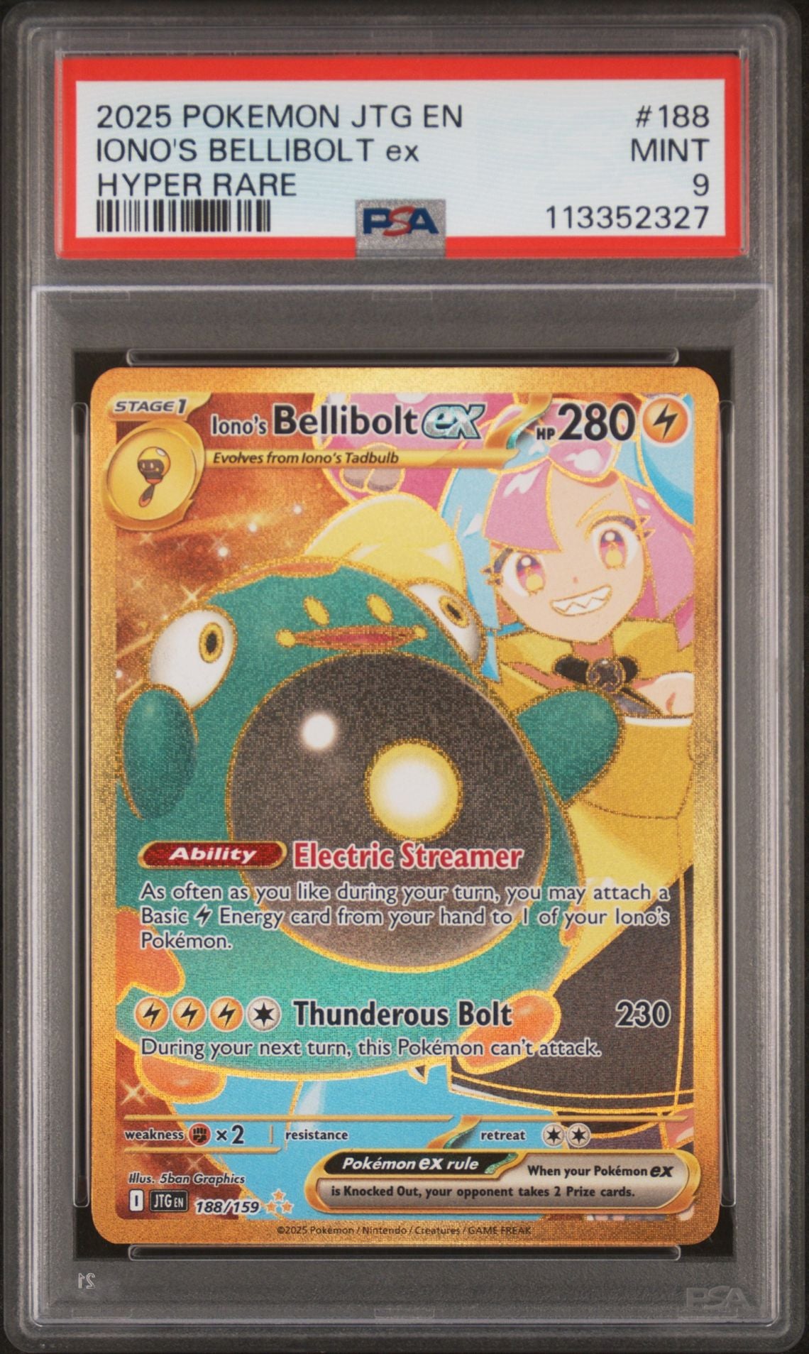 2025 Pokemon JTG En — Journey Together — 188 Iono's Bellibolt Ex Hyper Rare — PSA Graded Card