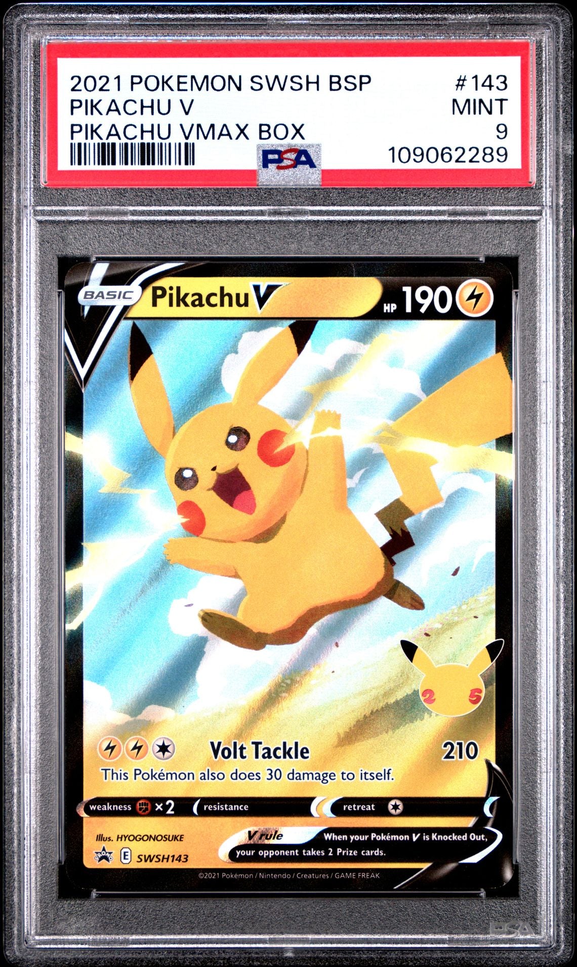 2021 Pokemon SWSH Black Star Promo — 143 Pikachu V - Pikachu Vmax Box — PSA Graded Card