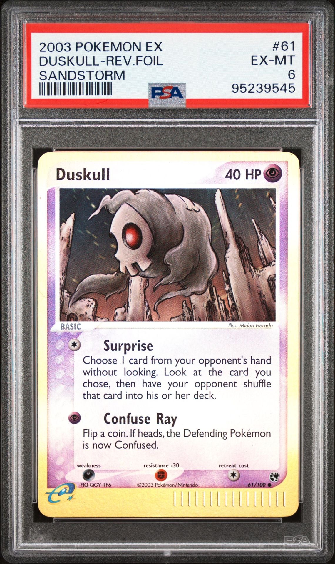 2003 Pokemon Ex Sandstorm 61 Duskull-Reverse Foil - PSA Graded Card