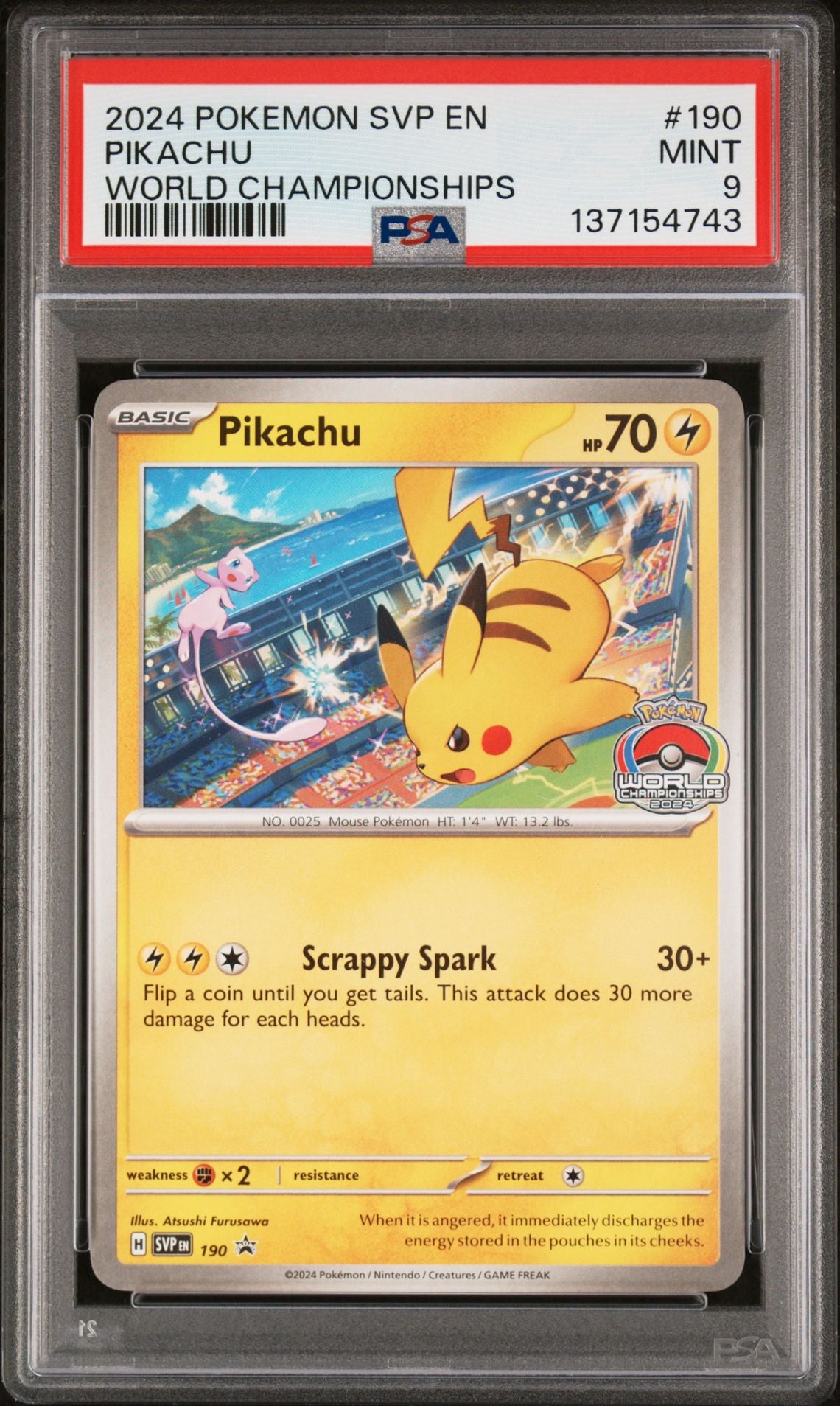 2024 Pokémon SVP EN-SV Black Star Promo - #190 Pikachu World Championships - PSA Graded Card