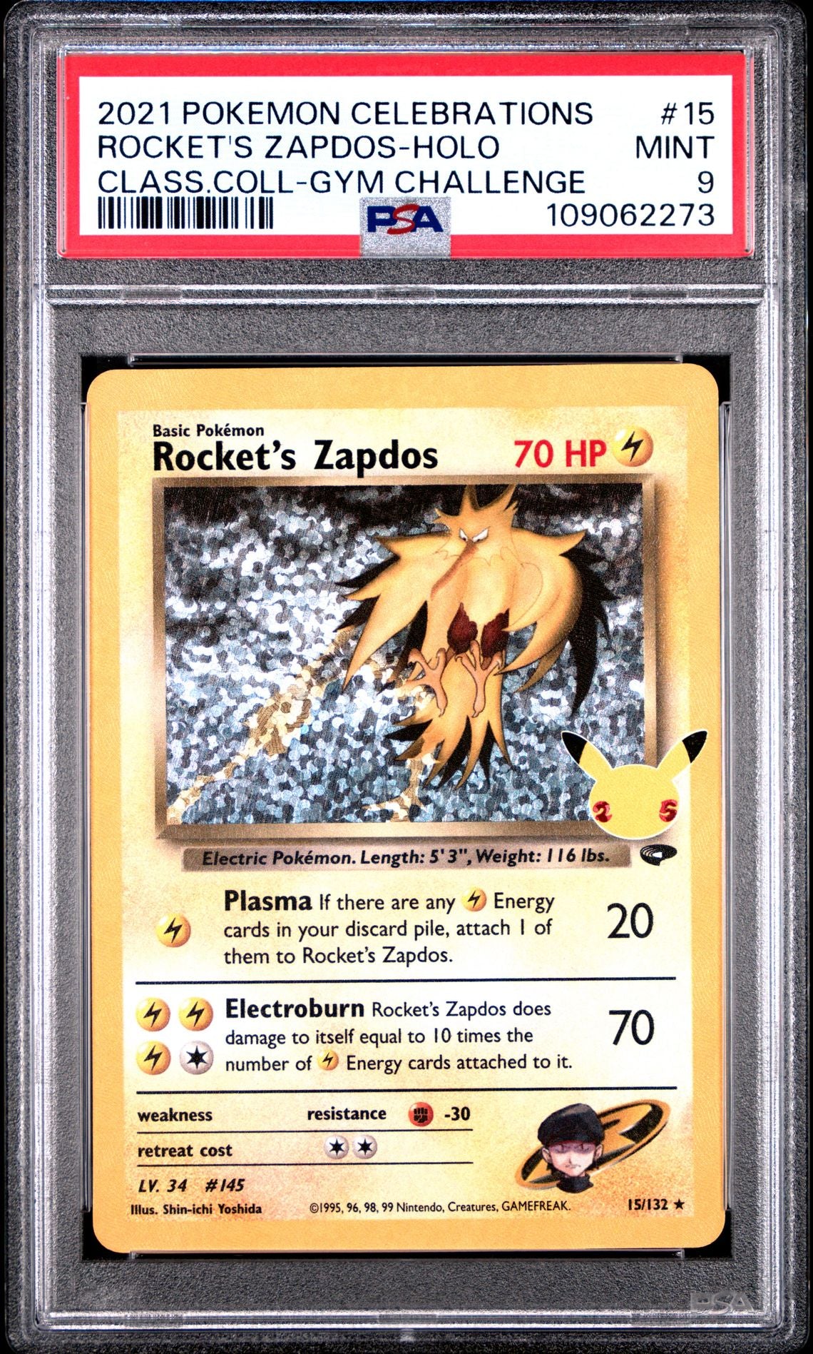 2021 Pokemon Celebrations Classic Collection — 15 Rocket's Zapdos-Holo — PSA Graded Card
