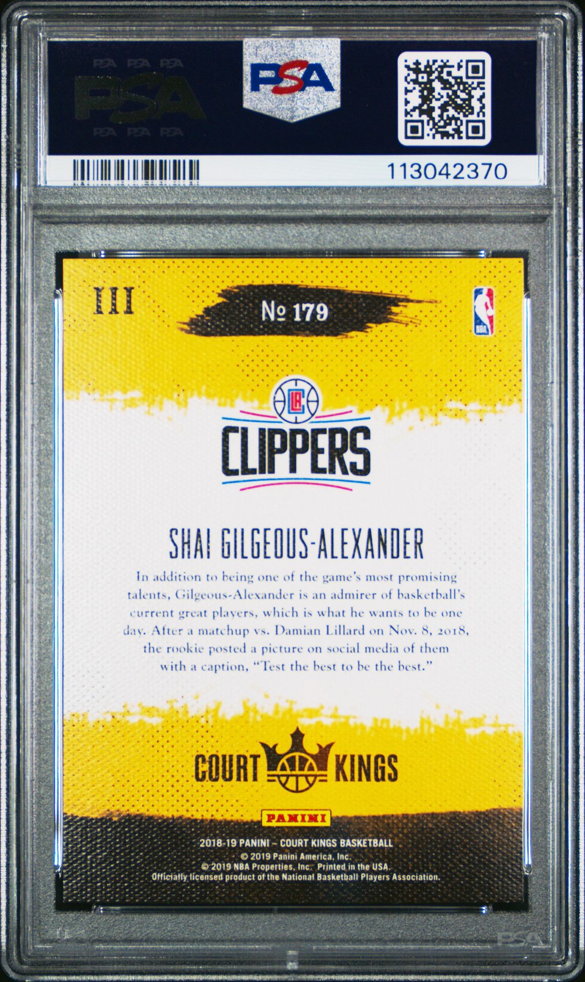 2018-19 Panini Court Kings - Rookies Level 3 - Shai Gilgeous-Alexander #179 - PSA Graded Card