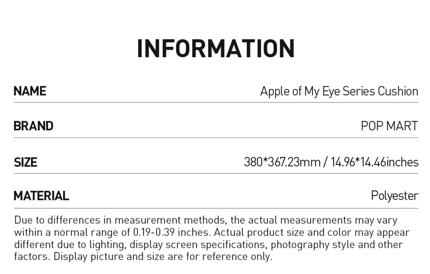 Pop Mart - Apple of My Eye Series 15" Holiday 2025 Cushion